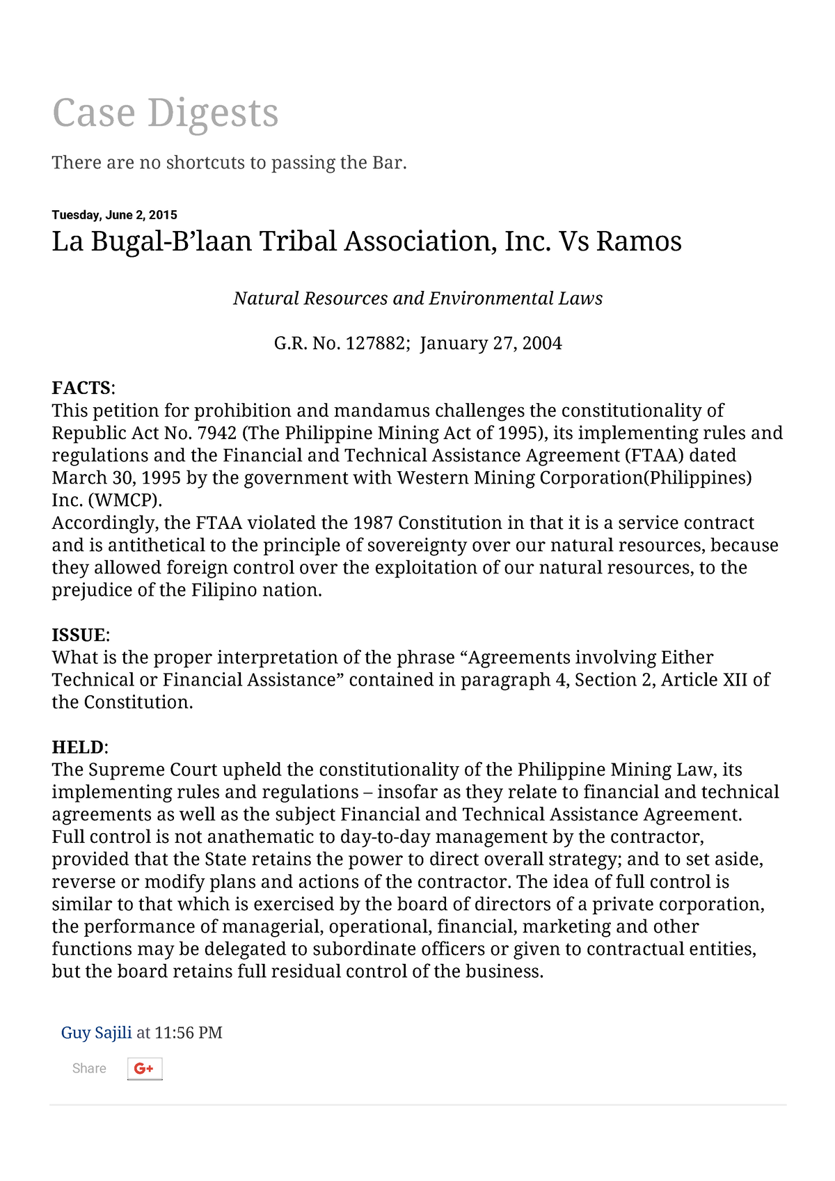 48. La Bugal-B’laan Tribal Association V. Raos, G.R. No. 127882, 27 ...