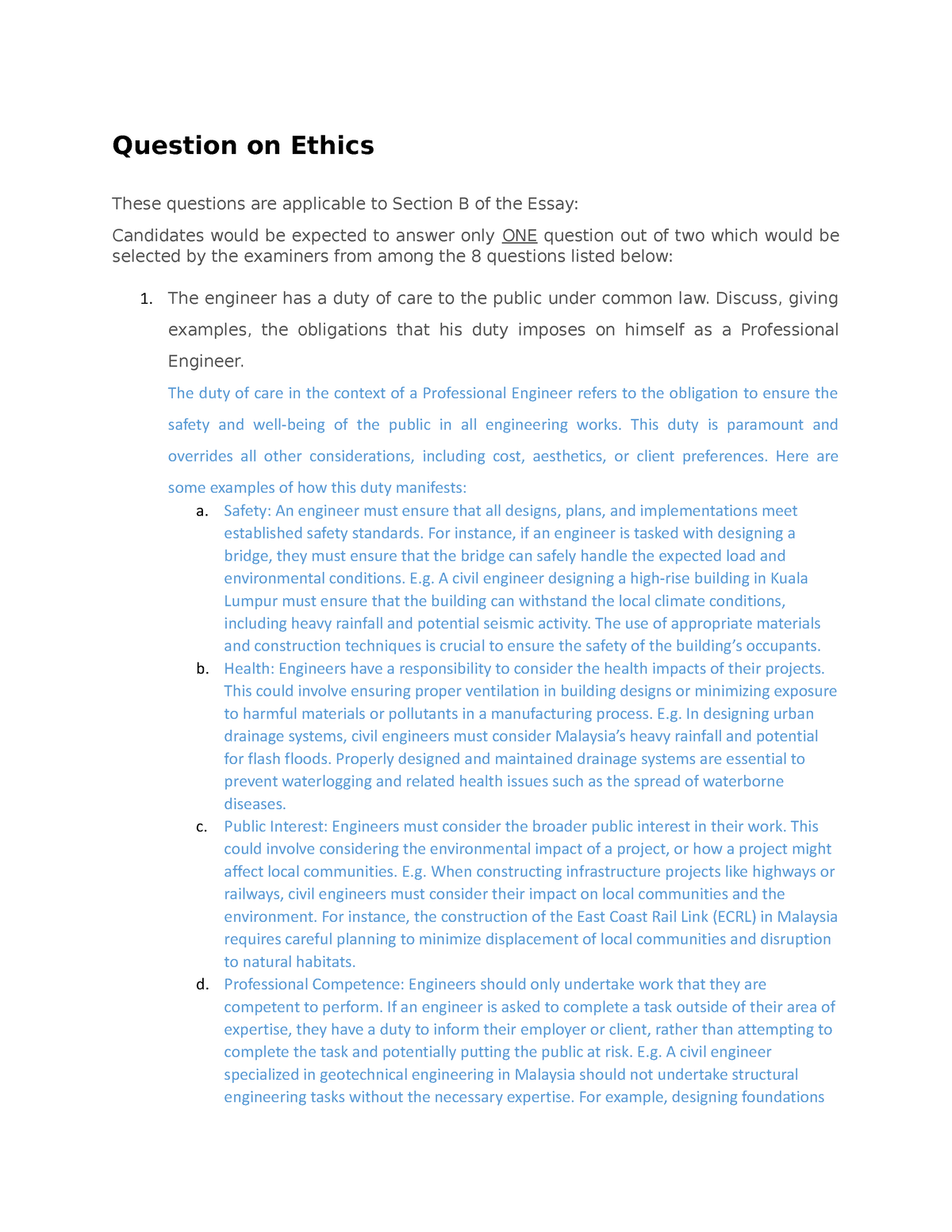 Question On Ethics - Question On Ethics These Questions Are Applicable ...