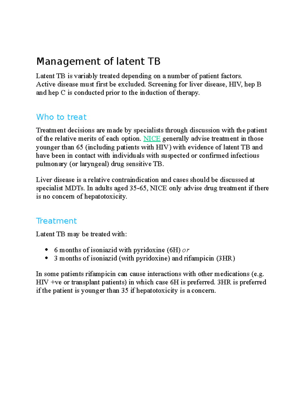 Management of latent TB - Management of latent TB Latent TB is variably ...