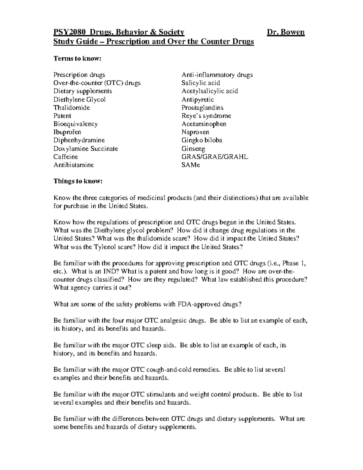 Study Guide OvertheCounter Drugs PSY2080 Drugs, Behavior Society