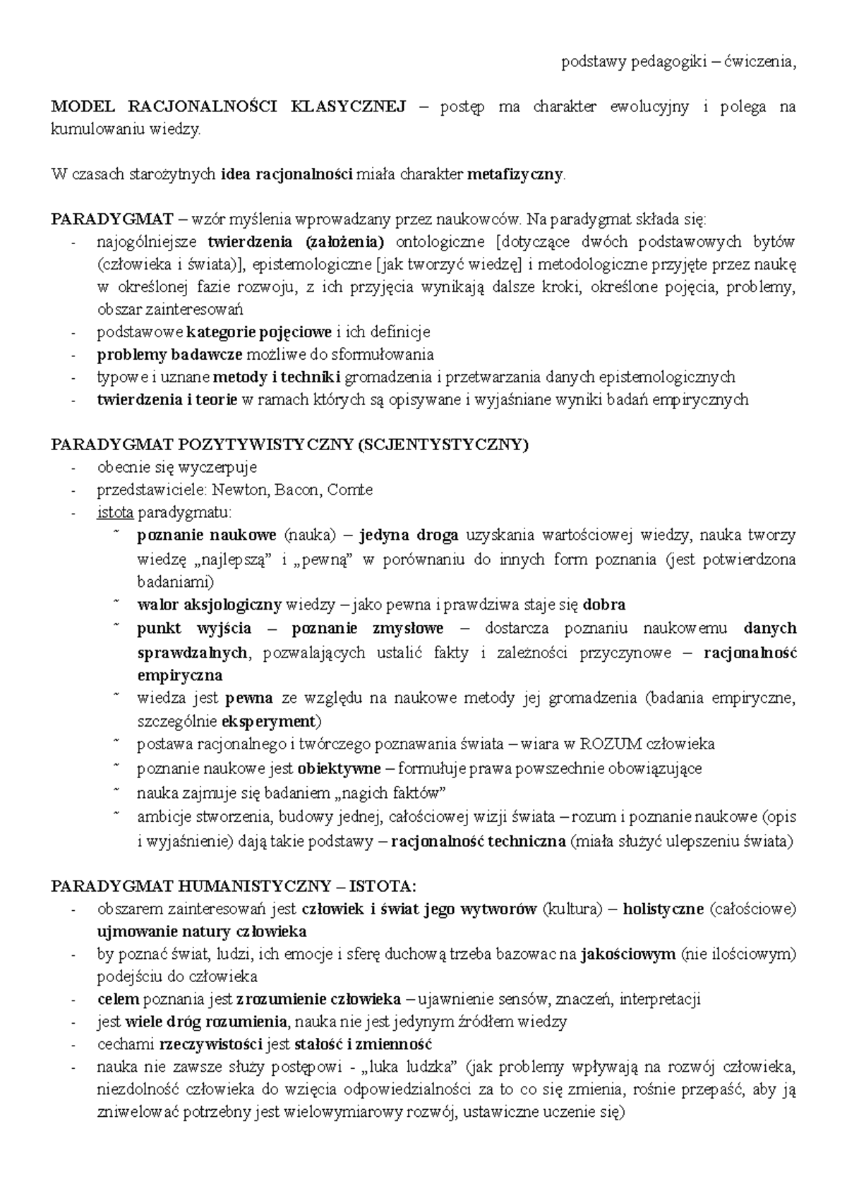 Podstawy pedagogiki – ćwiczenia - podstawy pedagogiki – ćwiczenia