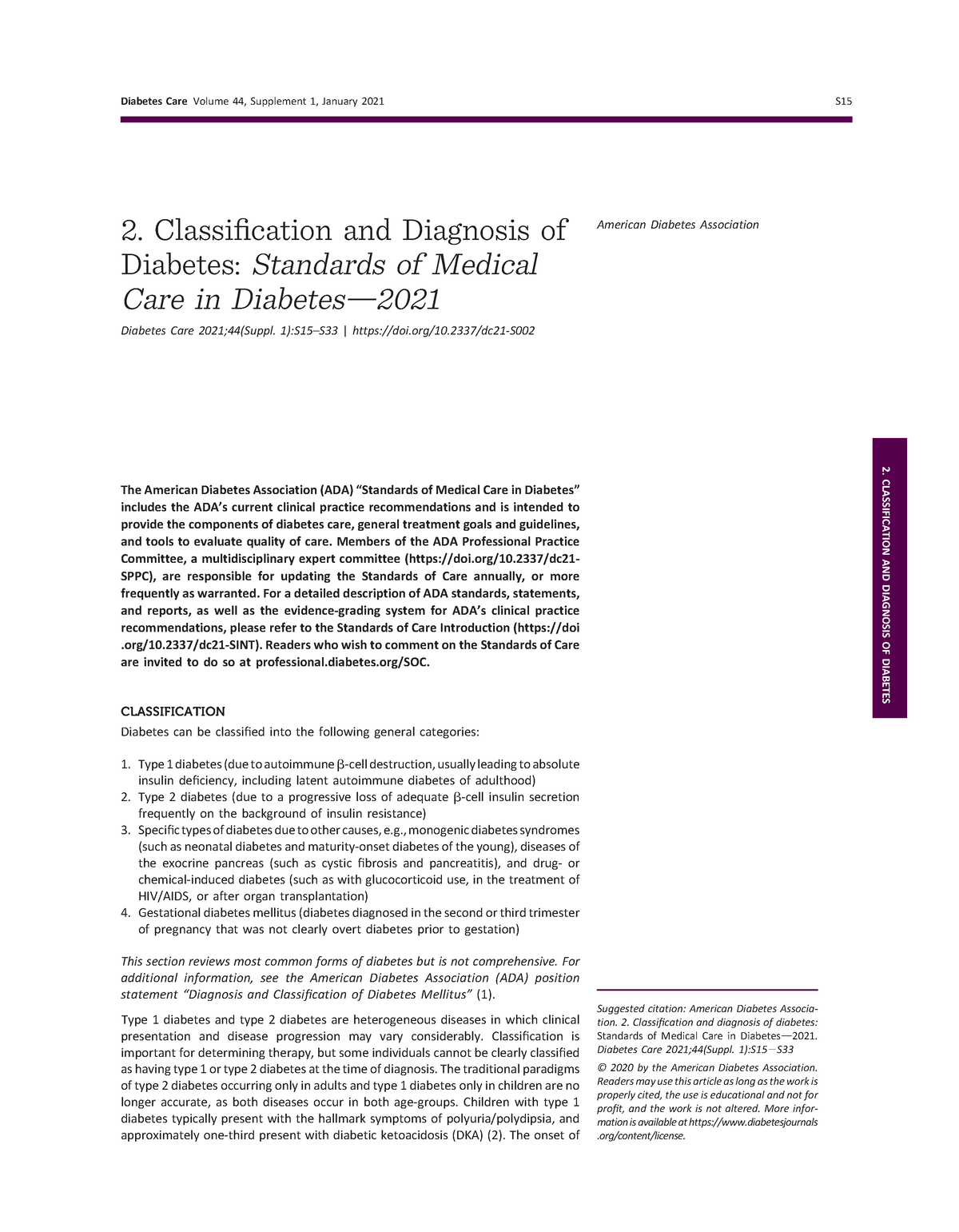 Cap 2 Guias ADA 2021 Export - 2. Classification And Diagnosis Of ...