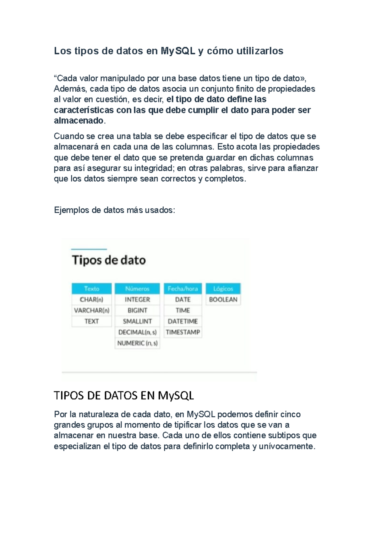 Los tipos de datos en My SQL y cómo utilizarlos - Los tipos de datos en ...