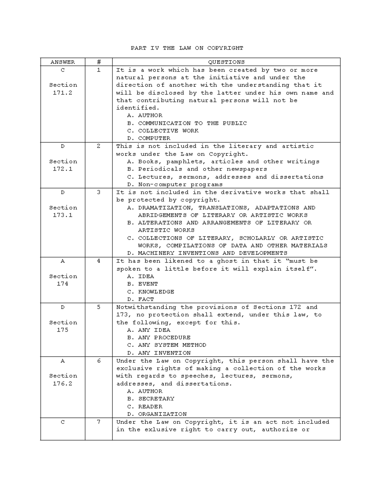 Philippine The Law on Copyright MCQ 171 - Business Law - UBian - Studocu