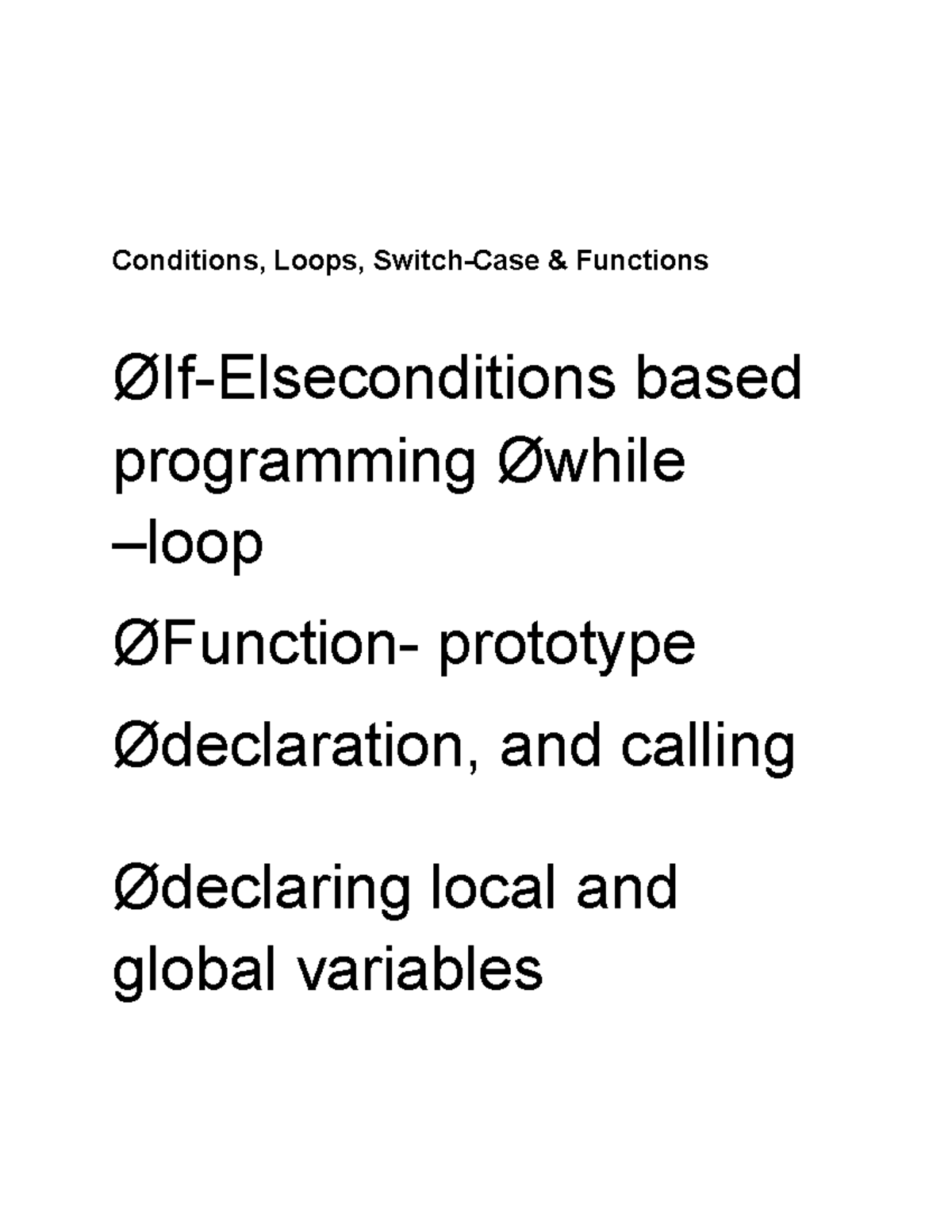 ESP Module 2 Part 2 - Conditions, Loops, Switch-Case & Functions ØIf ...