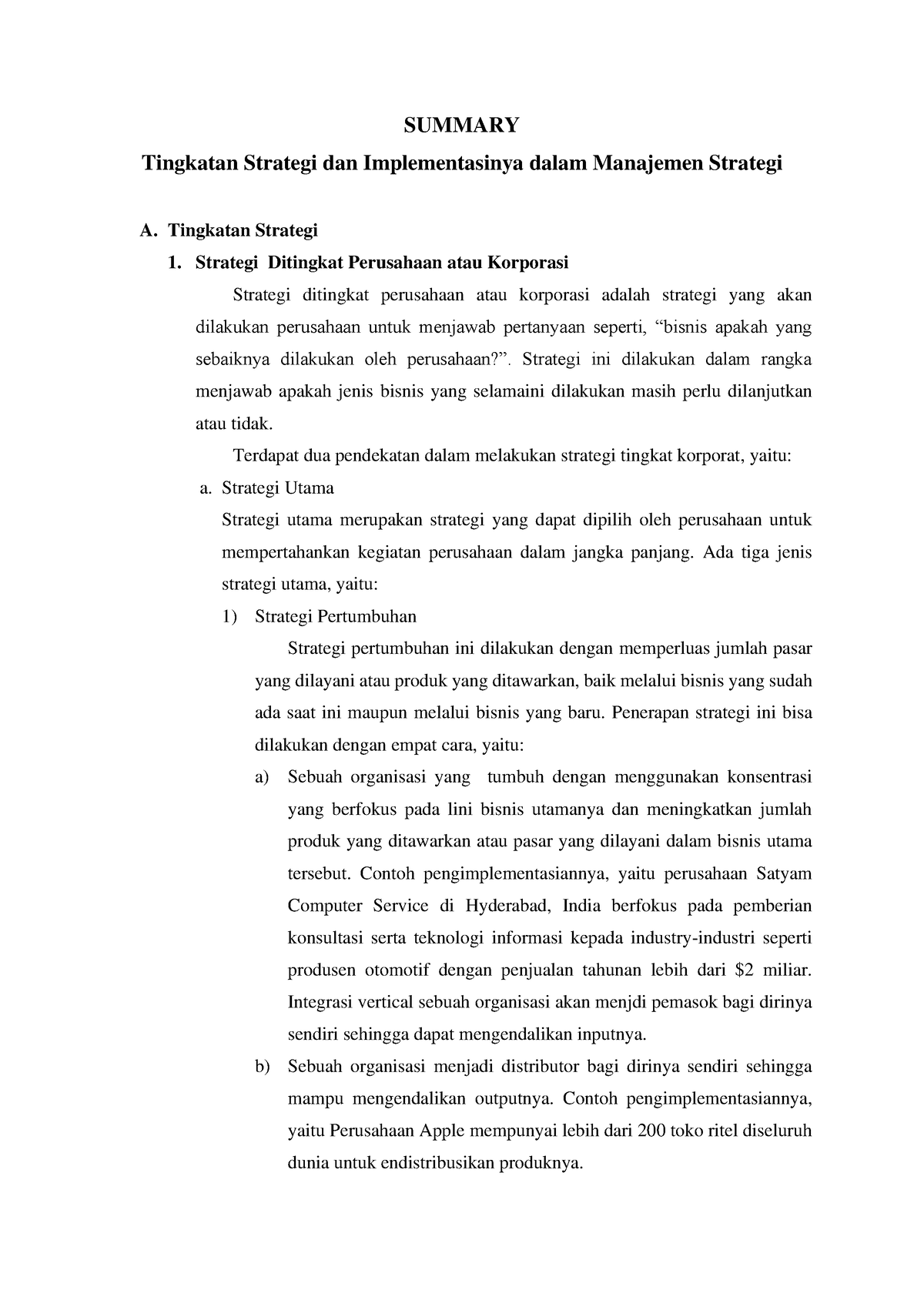 Summary Tingkatan Strategi Dan Implementasinya Dalam Manajemen Strategi ...