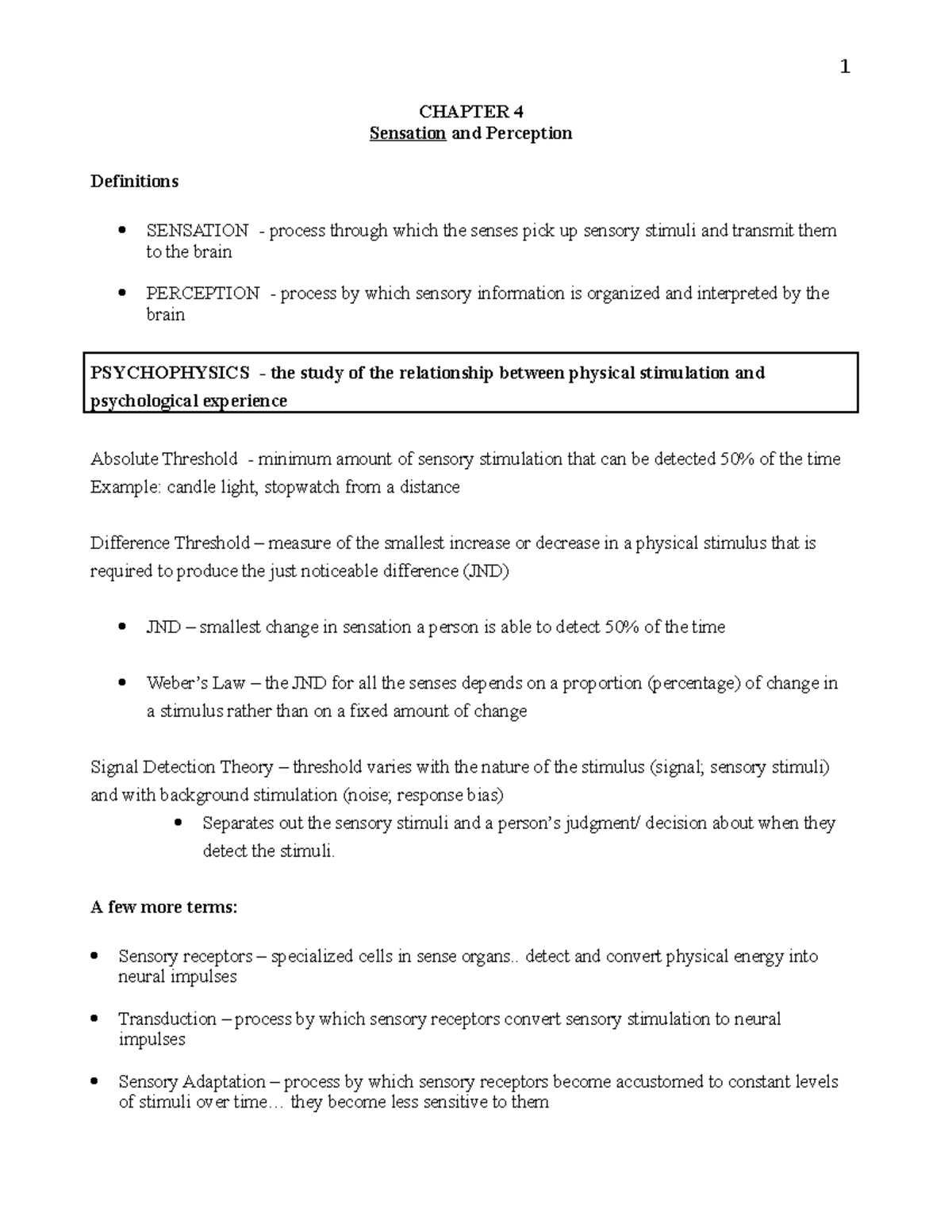 Chapter+4++Sensation+lecture+notes - CHAPTER 4 Sensation and Perception ...