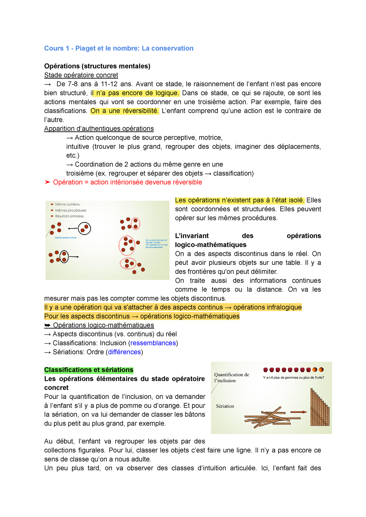 Cours 1 R sum Cours 1 Piaget et le nombre La conservation