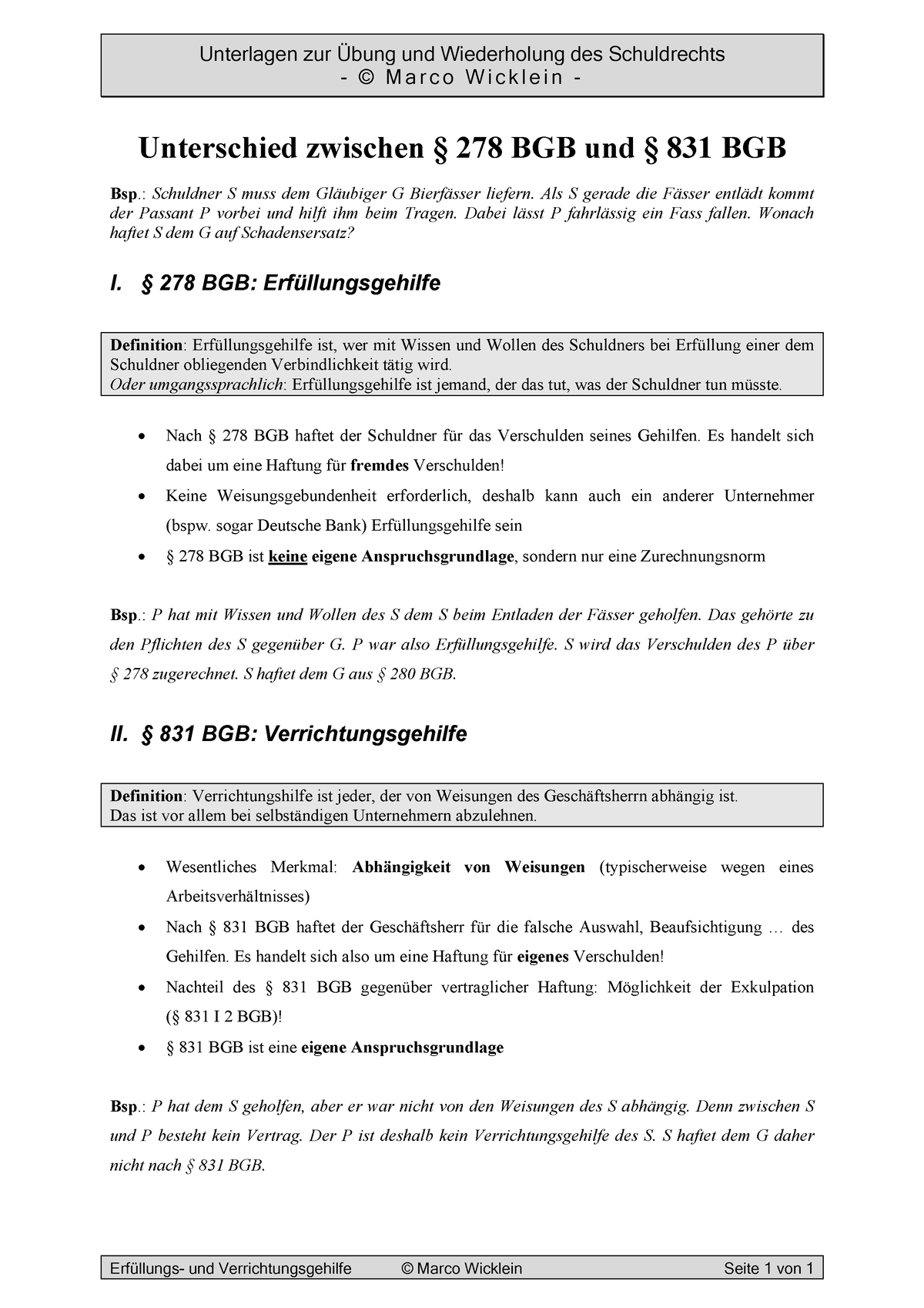 Erfuellungs- Und Verrichtungsgehilfe Schema - Unterlagen Zur Übung Und ...