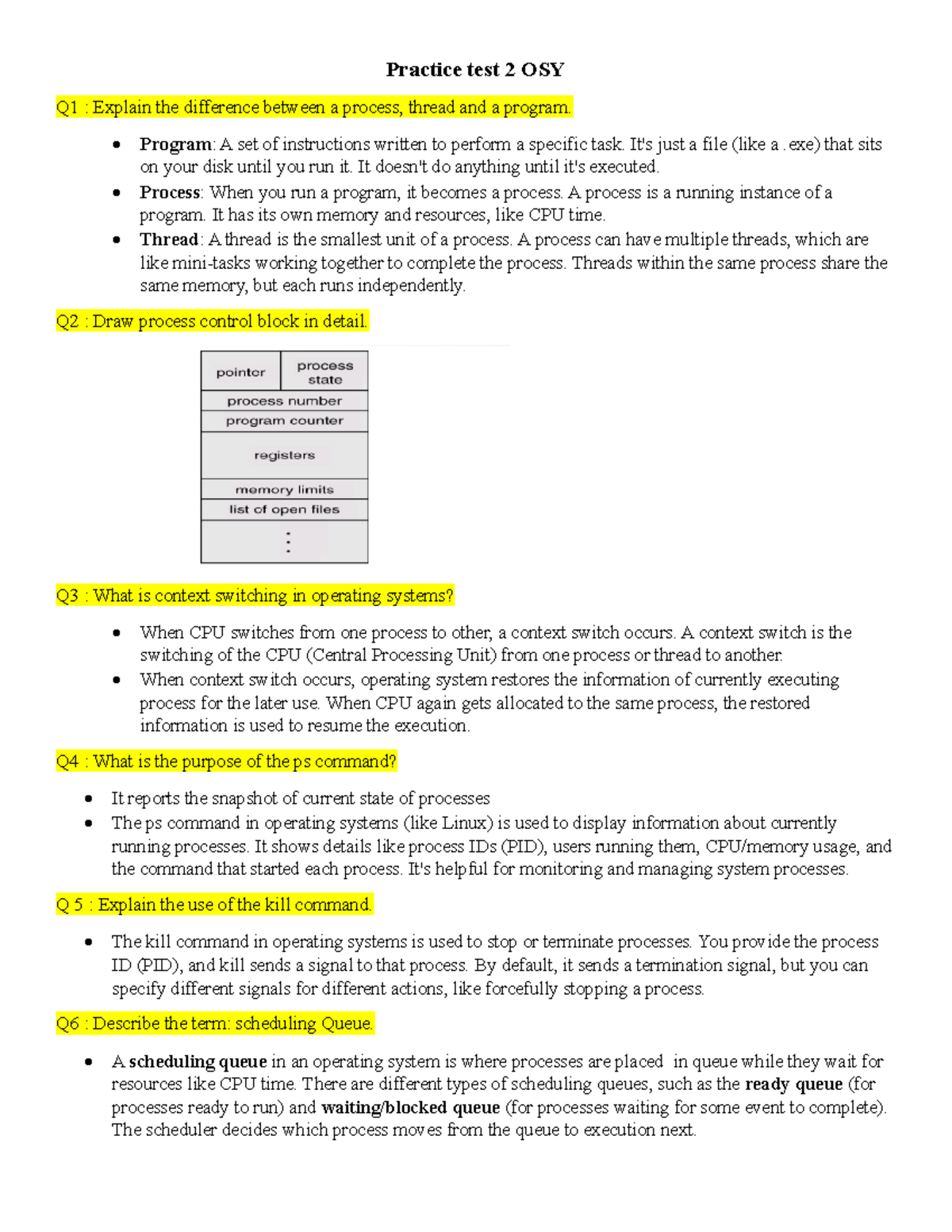 Practice test 2 OSY Ans - Kdfjd - Practice test 2 OSY Q1 : Explain the ...