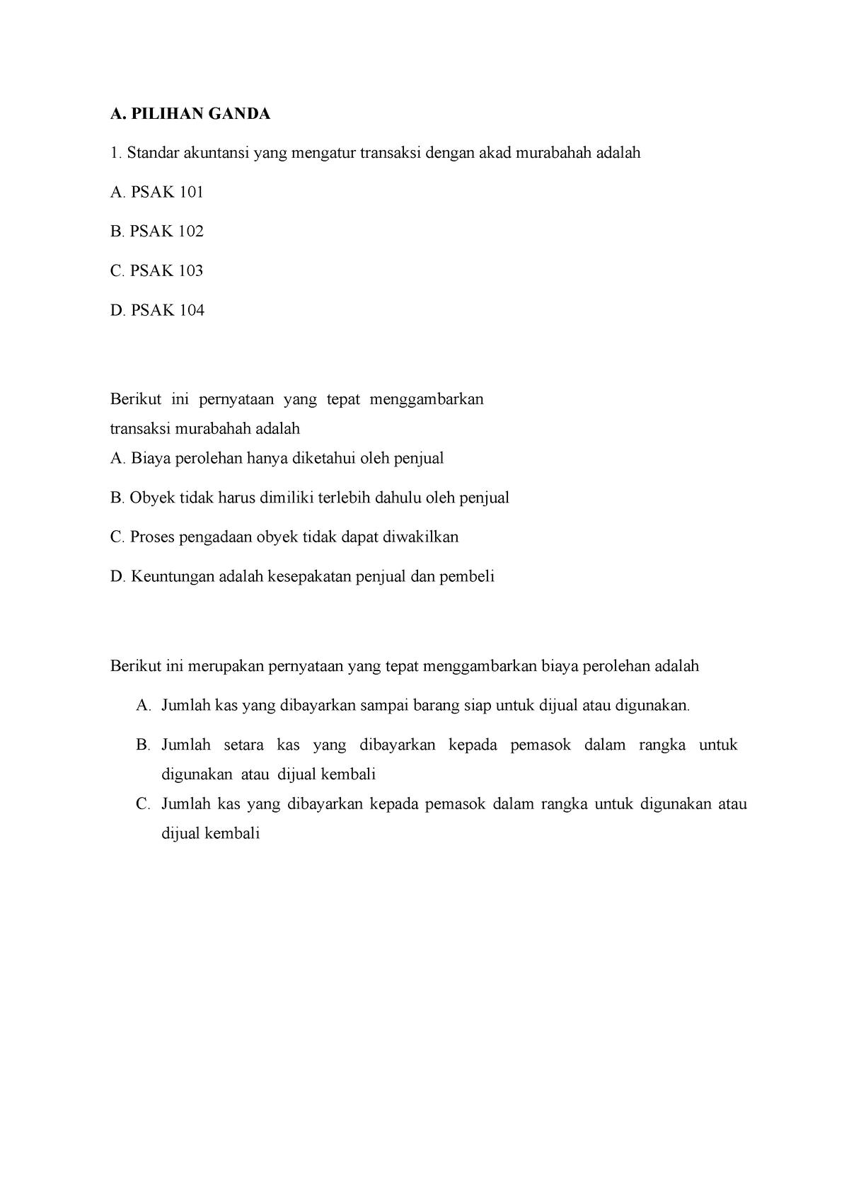 2. Latihan SOAL BAB 3 - A. PILIHAN GANDA Standar Akuntansi Yang ...