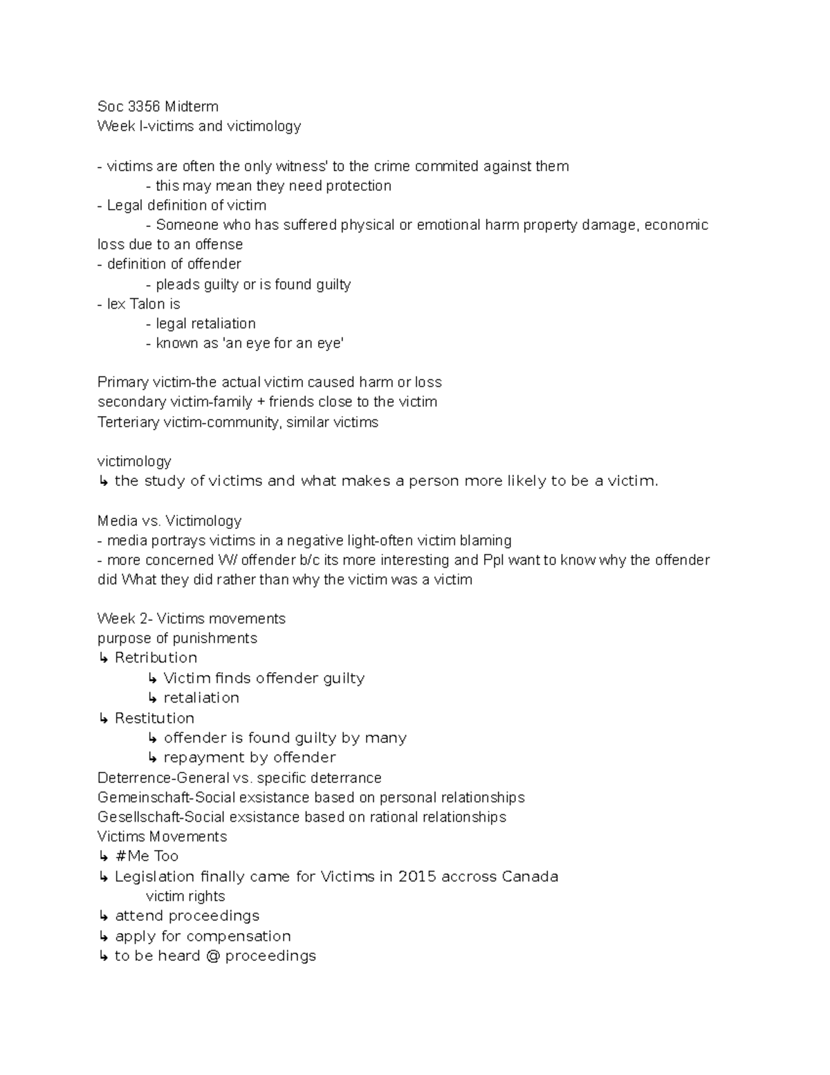 Soc 3356 midterm - Soc 3356 Midterm Week I-victims and victimology ...