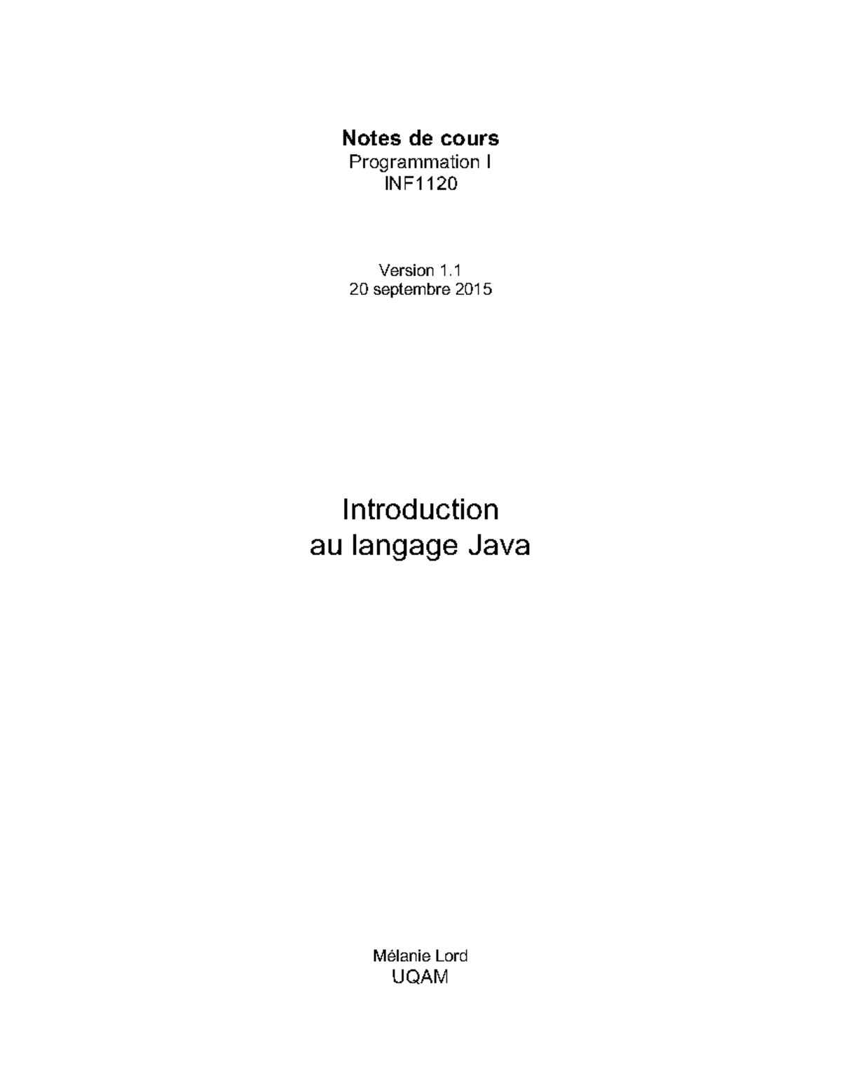 Notes Cours Intro Java v1 - Notes de cours Programmation I INF Version ...
