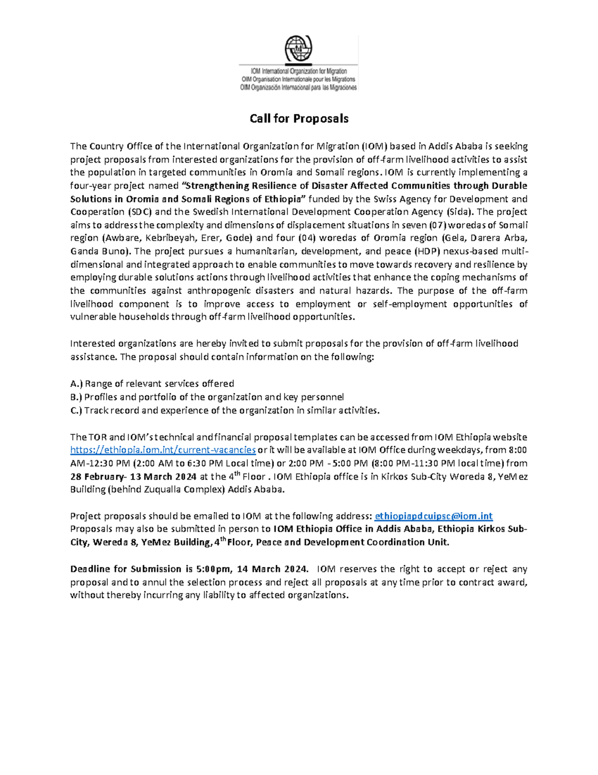 Call for proposals note - Call for Proposals The Country Office of the ...
