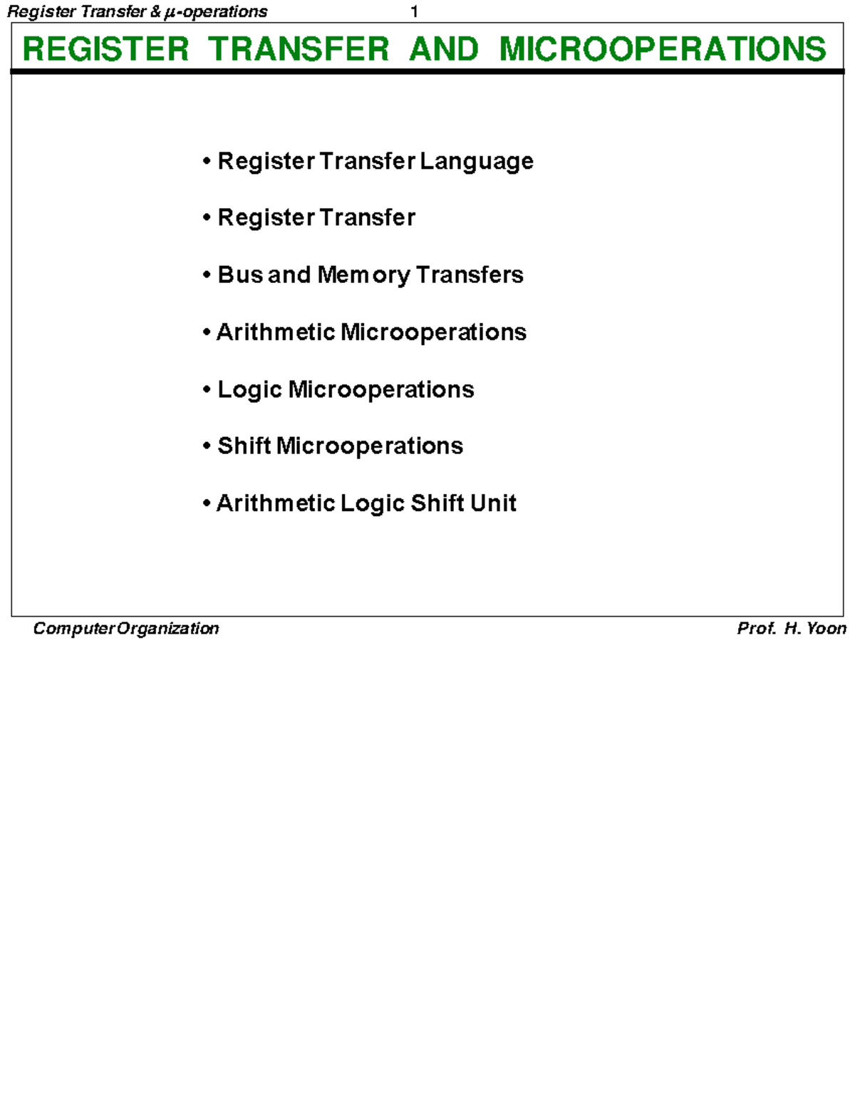 Computer architecture REGISTER TRANSFER AND MICROOPERATIONS