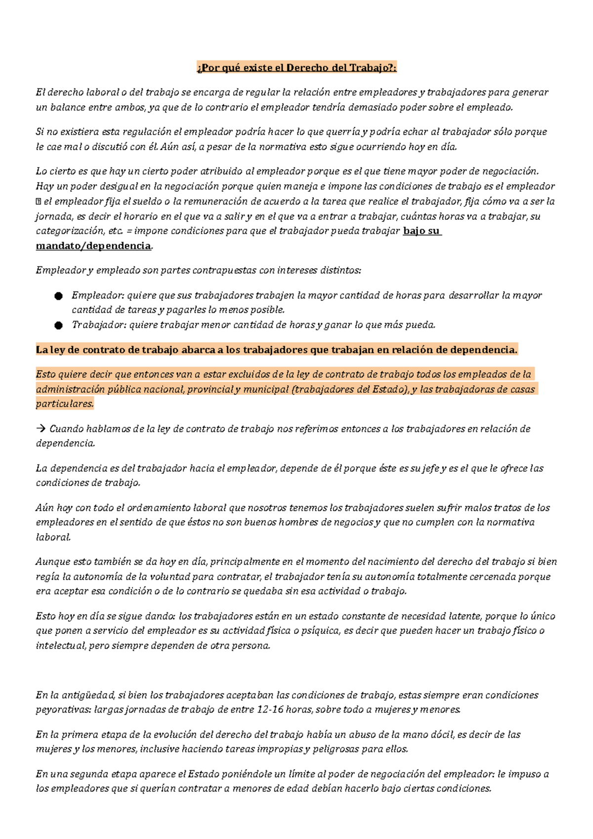 Primer Parcial Resumen Laboral - ¿Por qué existe el Derecho del Trabajo ...