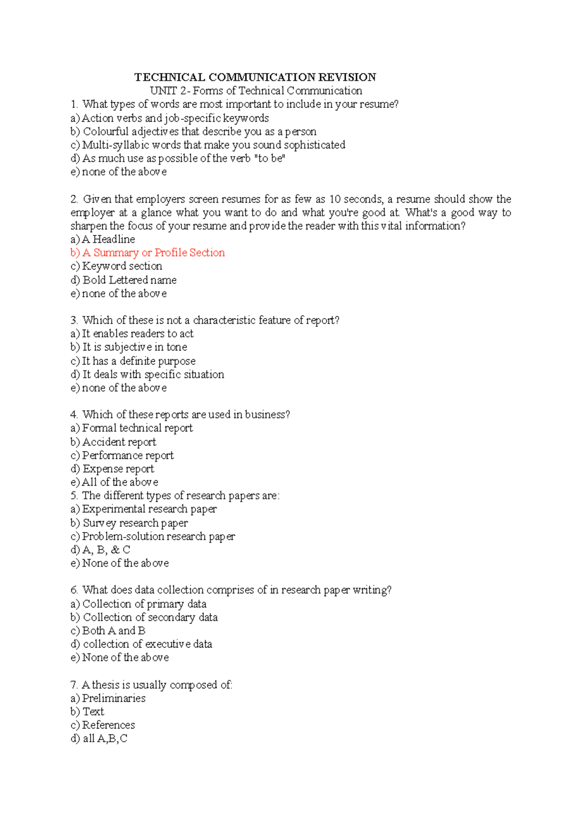 Technical Communication Revision Unit 2 - TECHNICAL COMMUNICATION ...