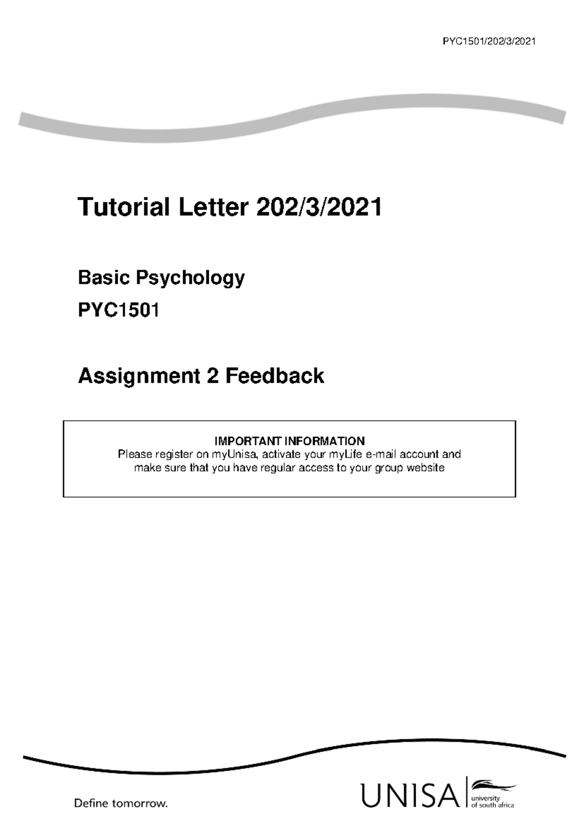 202 2021 1 b - Tutorial Letter 202 / 3 / 2021 Basic Psychology PYC ...