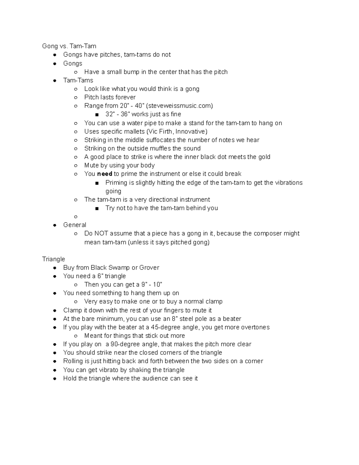 Misc. Percussion Notes taken while Dr. Spencer taught this course