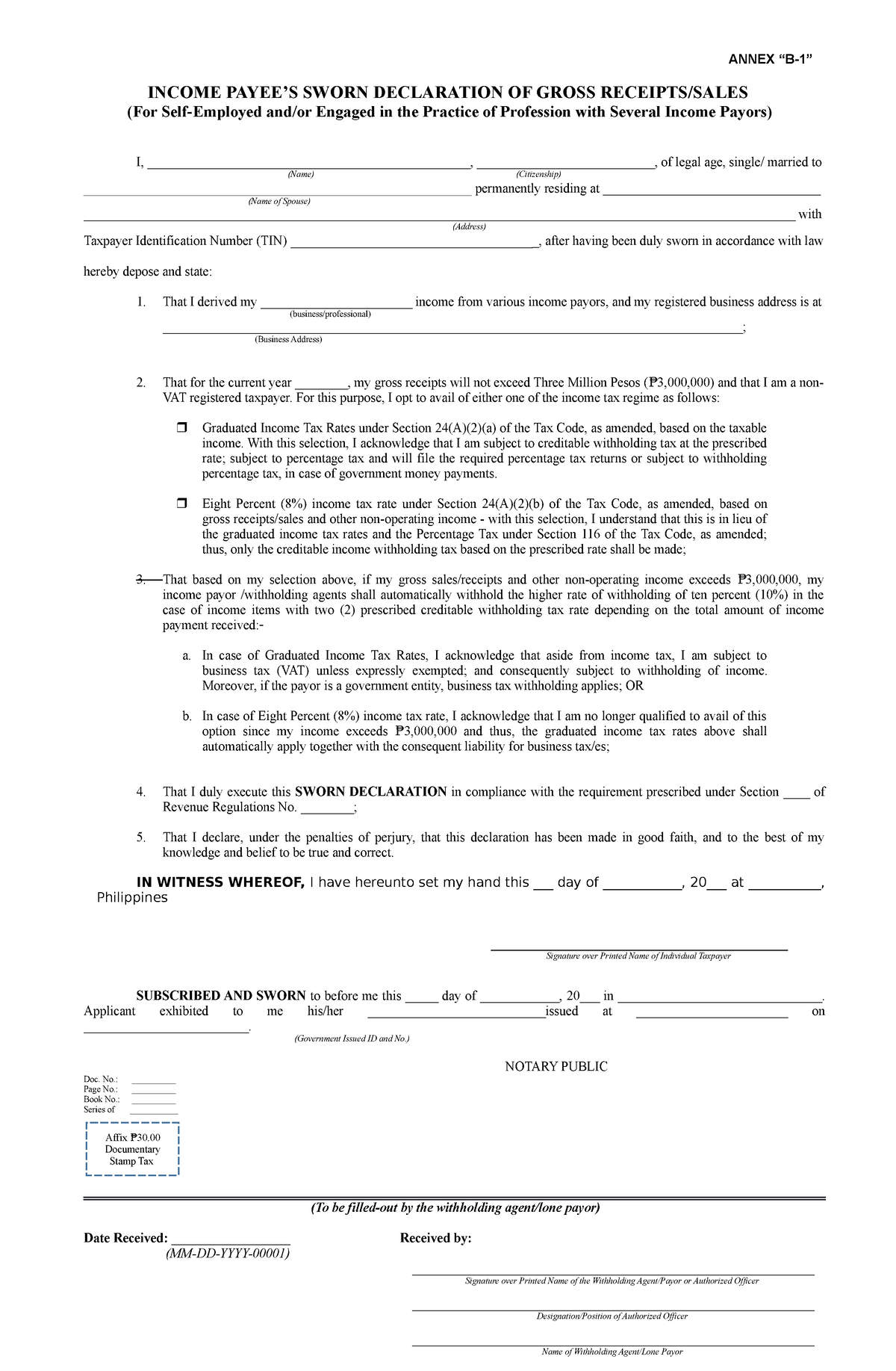 Annex C Sworn Declaration Fill And Sign Printable Template Online ...