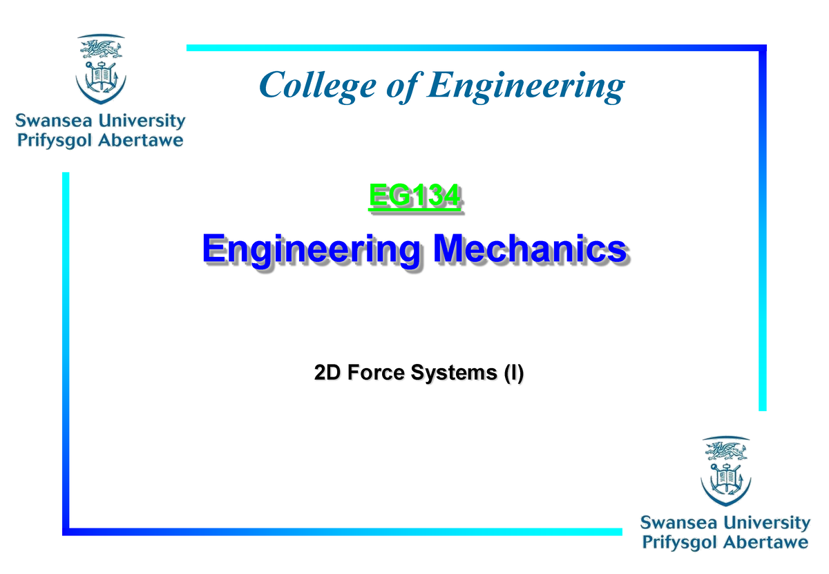 EG-134 Lecture Notes W2 2 Again For The - EG Engineering Mechanics 2D ...