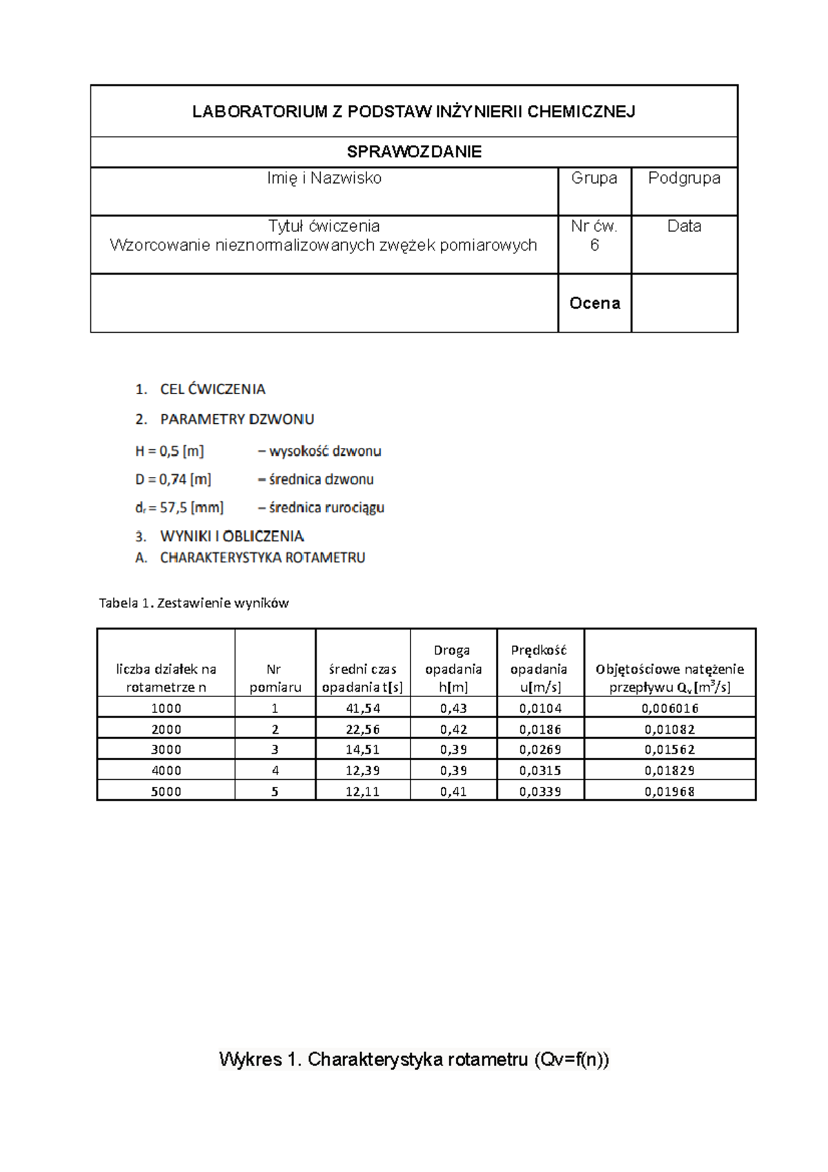 Sprawozdanie 6 - LABORATORIUM Z PODSTAW INŻYNIERII CHEMICZNEJ ...