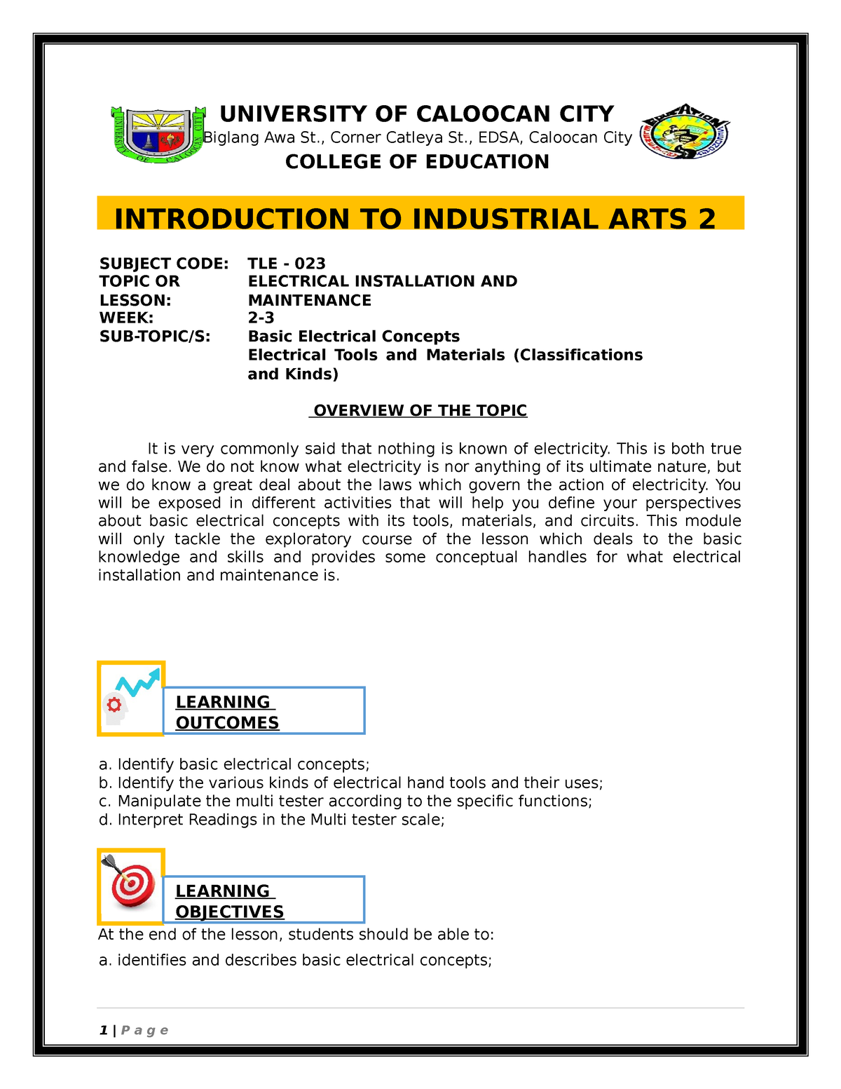 INDUSTRIAL ARTS 2 / Module 1 - 5 - UNIVERSITY OF CALOOCAN CITY ...