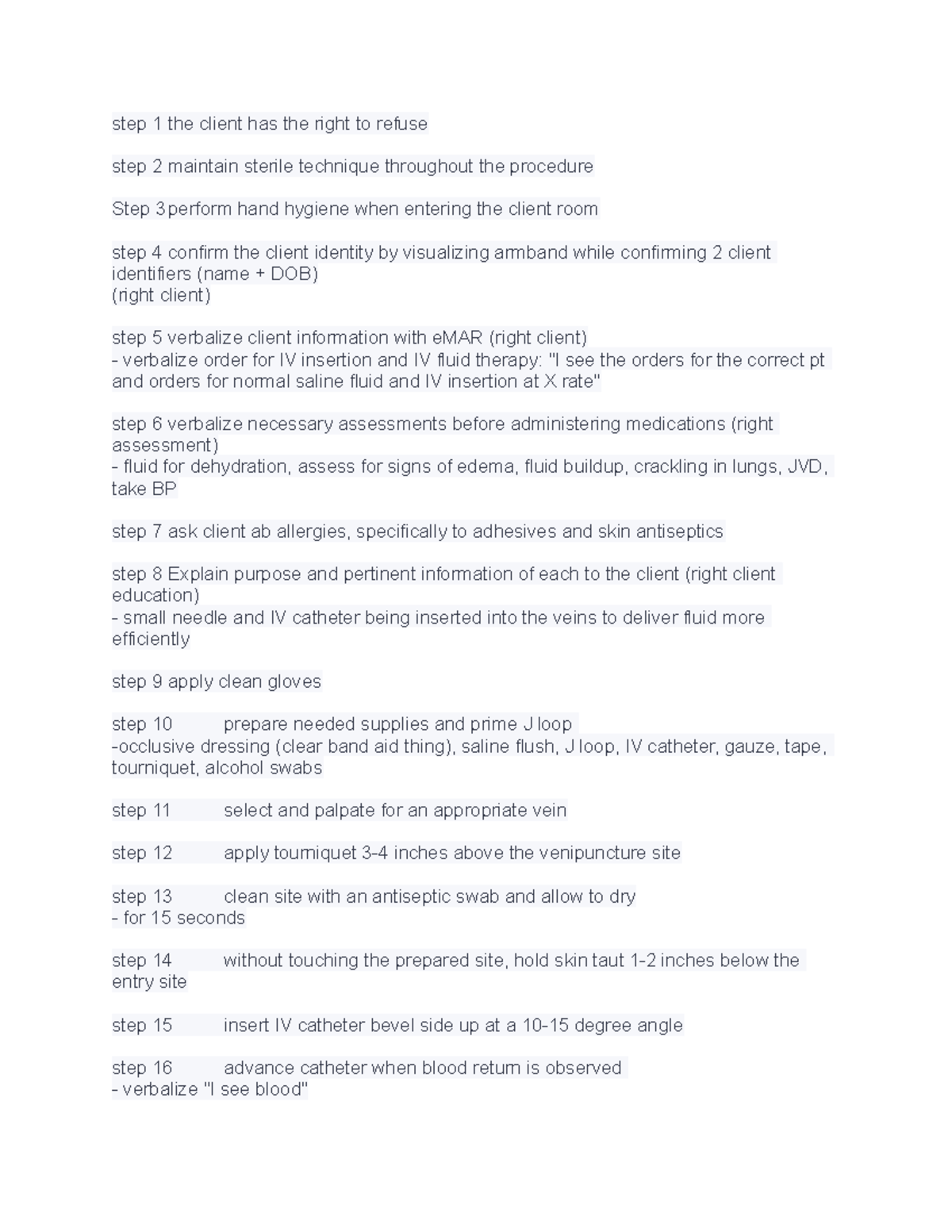 Nur 222 CE 2 IV - CE: IV insertion steps needed to pass - step 1 the ...