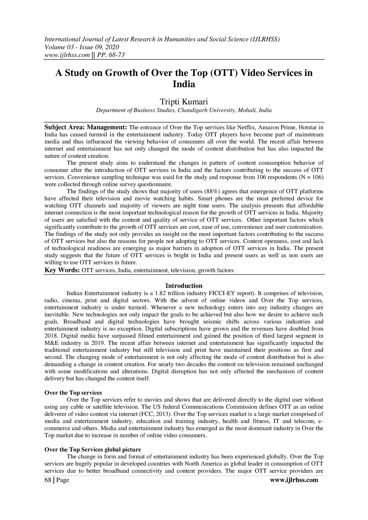 research paper on ott platforms in india