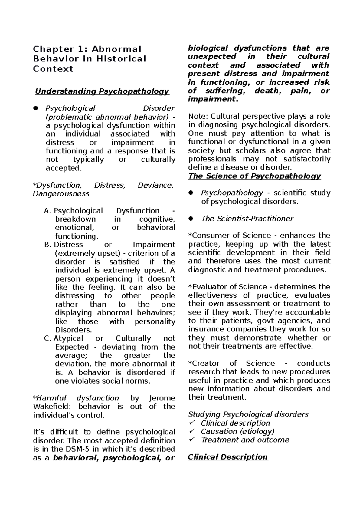 Chapter 1 - CHAP 1 of AB PSYCH from BARLOW-DURAND book - Chapter 1 ...