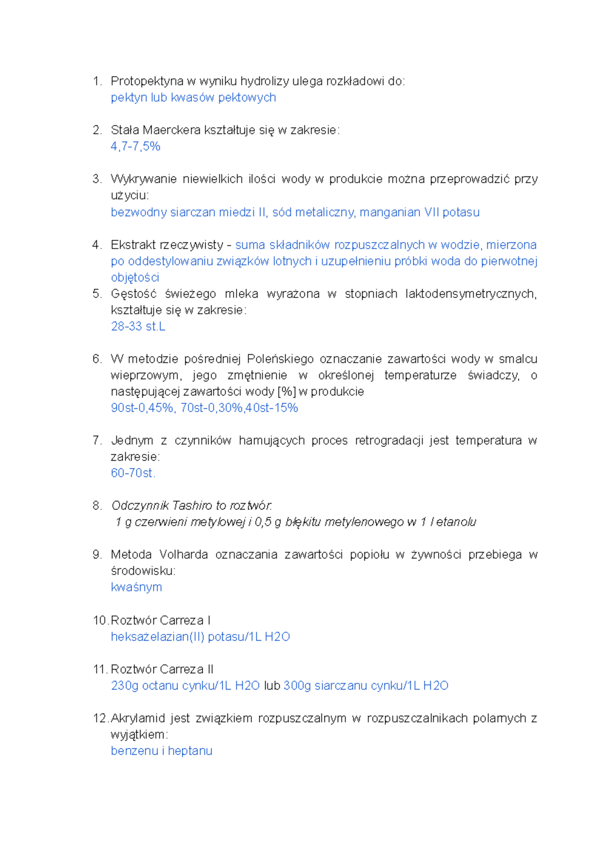 Analiza Żywności - Egzamin - Protopektyna w wyniku hydrolizy ulega