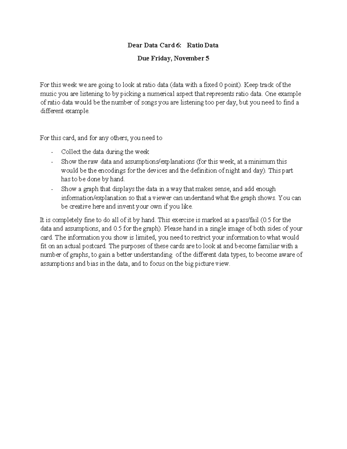 Dear Data Card 6 (Ratio) - Dear Data Card 6: Ratio Data Due Friday ...
