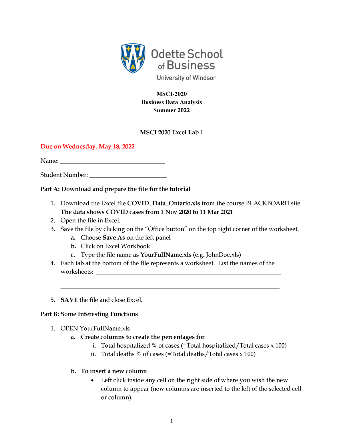 Excel Lab 1 MSCI Business Data Analysis Summer 2022 MSCI 2020 Excel   Thumb 1200 1553 