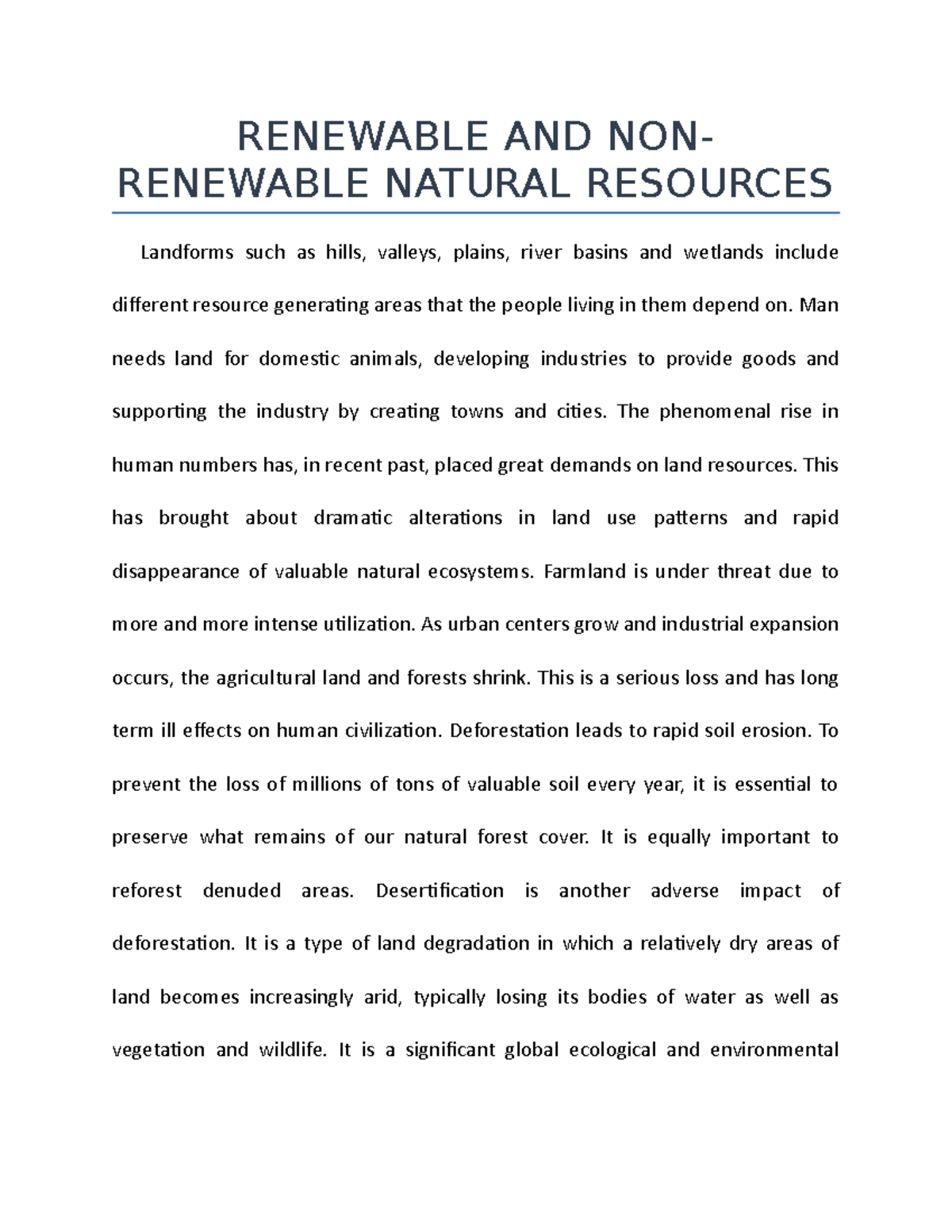 Renewable AND NON Renewable Natural Resources RENEWABLE AND NON