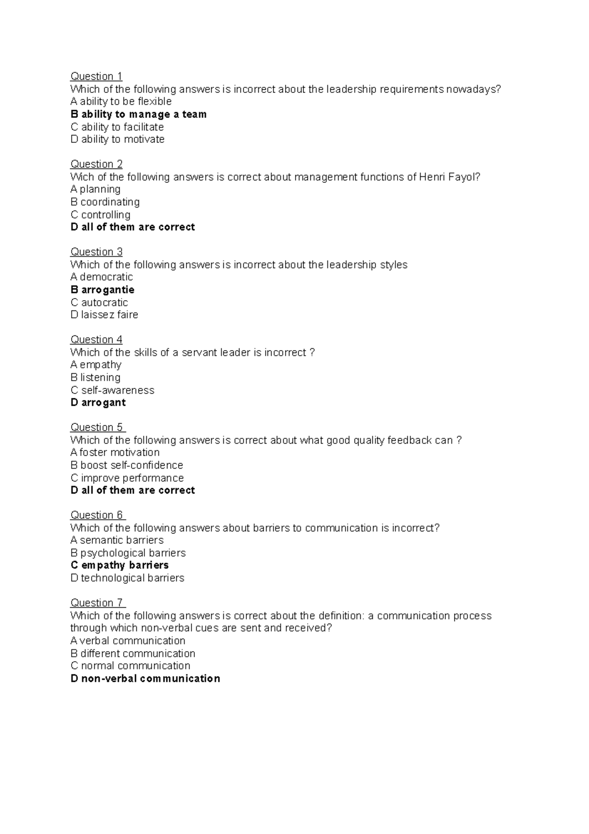 5 exam - Examen de prueba en ingles - Question 1 Which of the following ...