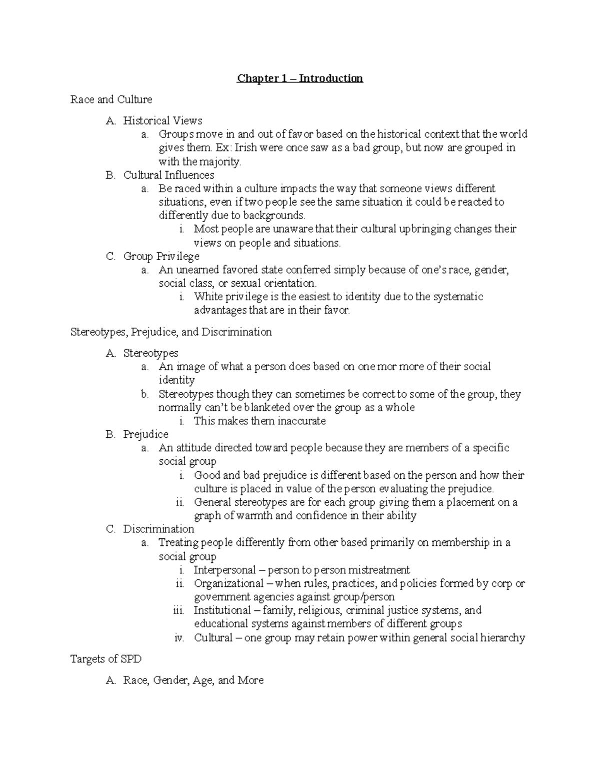 Chapter 1-5 Study notes - Chapter 1 – Introduction Race and Culture A ...