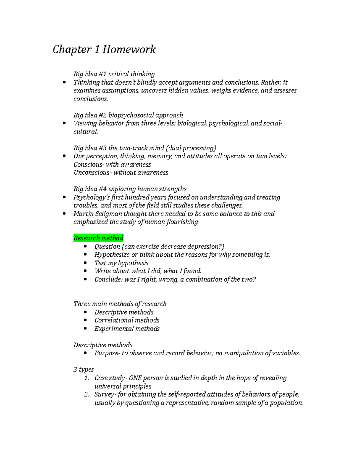 Chapter 1 Homework - Chapter 1 Homework Big Idea #1 Critical Thinking ...