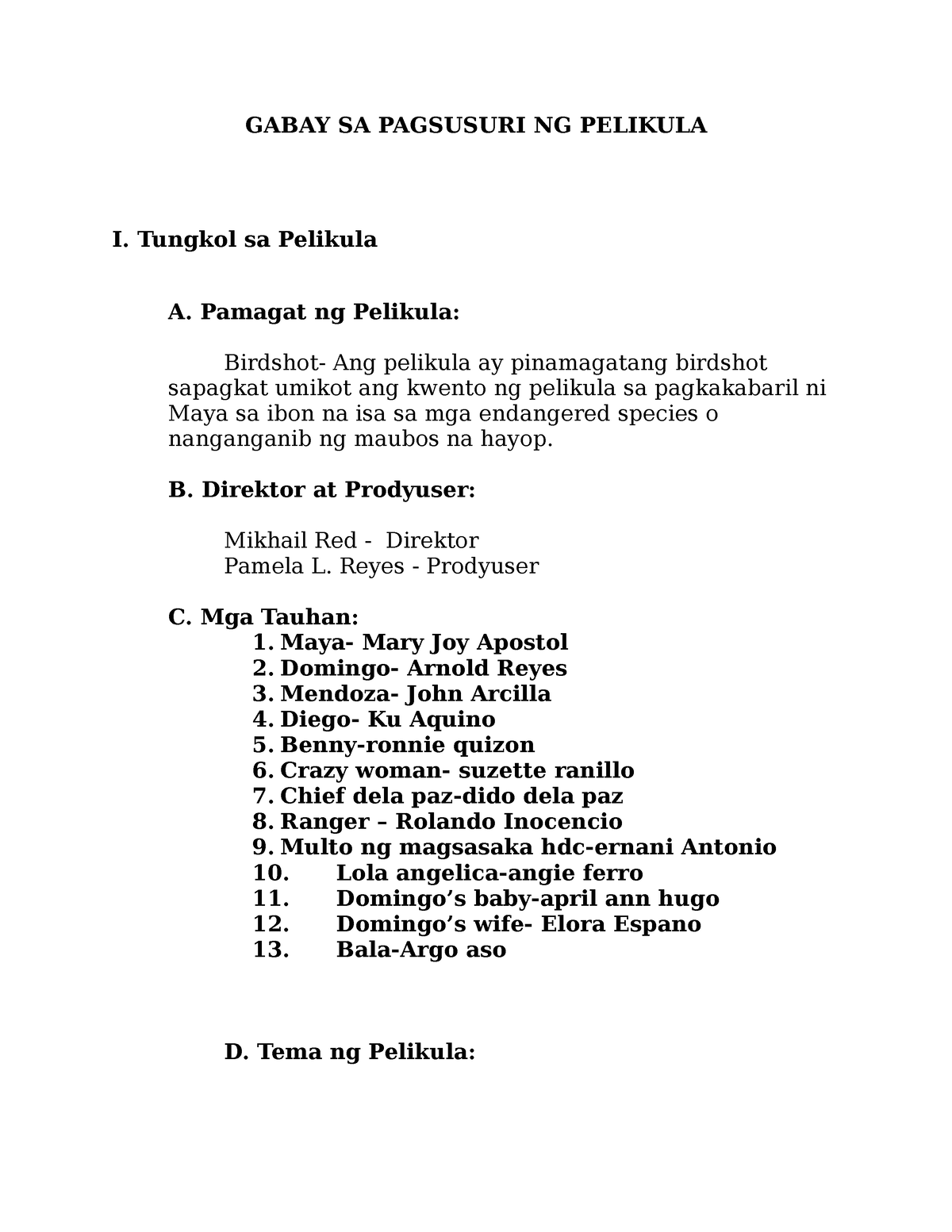 Birdshot Gabay Sa Pagsusuri Ng Pelikula At Guide Questions 1 Gabay Sa Pagsusuri Ng Pelikula 6421