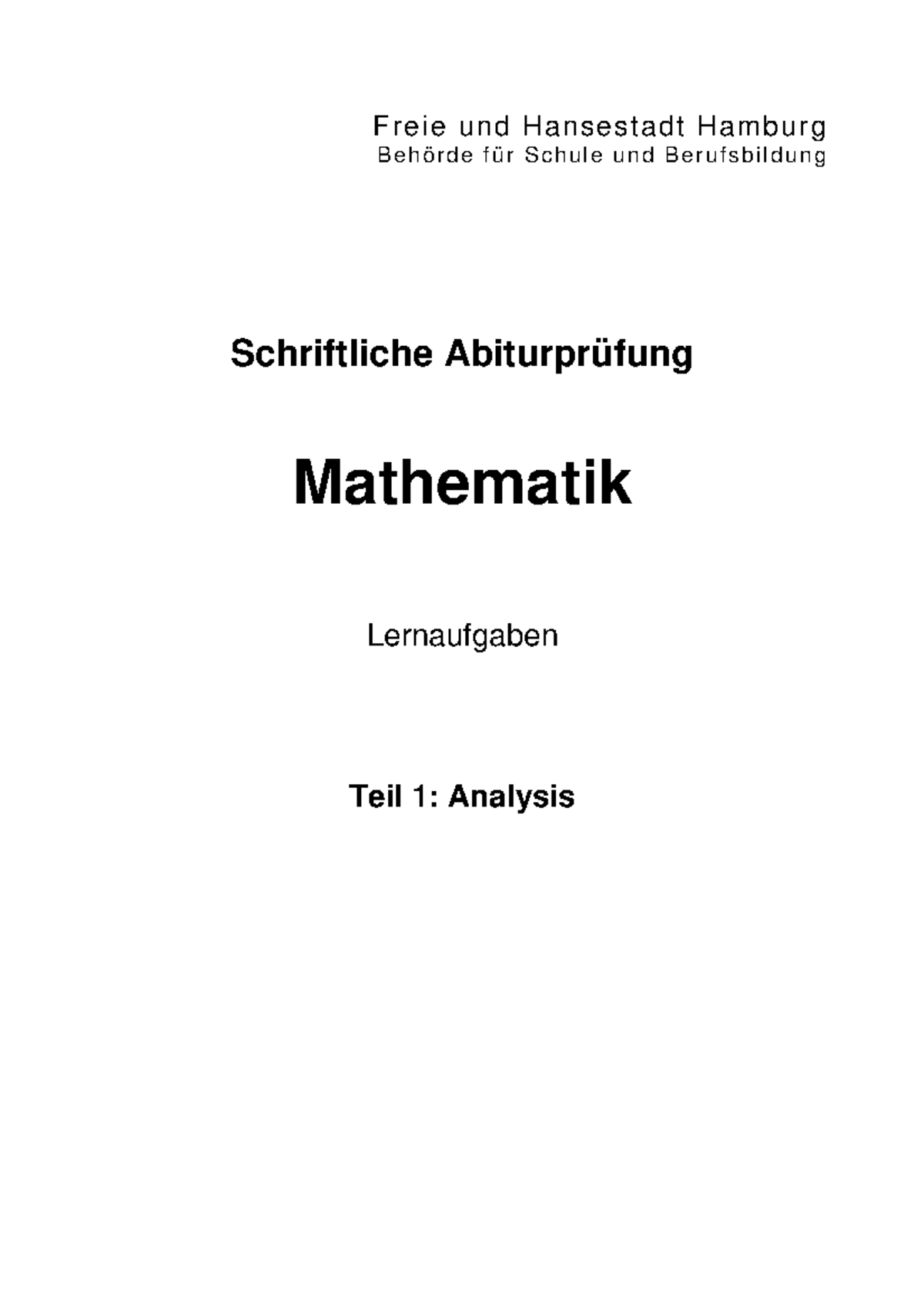 Pdf Lernaufgaben Abitur Analysis - F R Ei E U N D H An S E St A Dt H Am ...