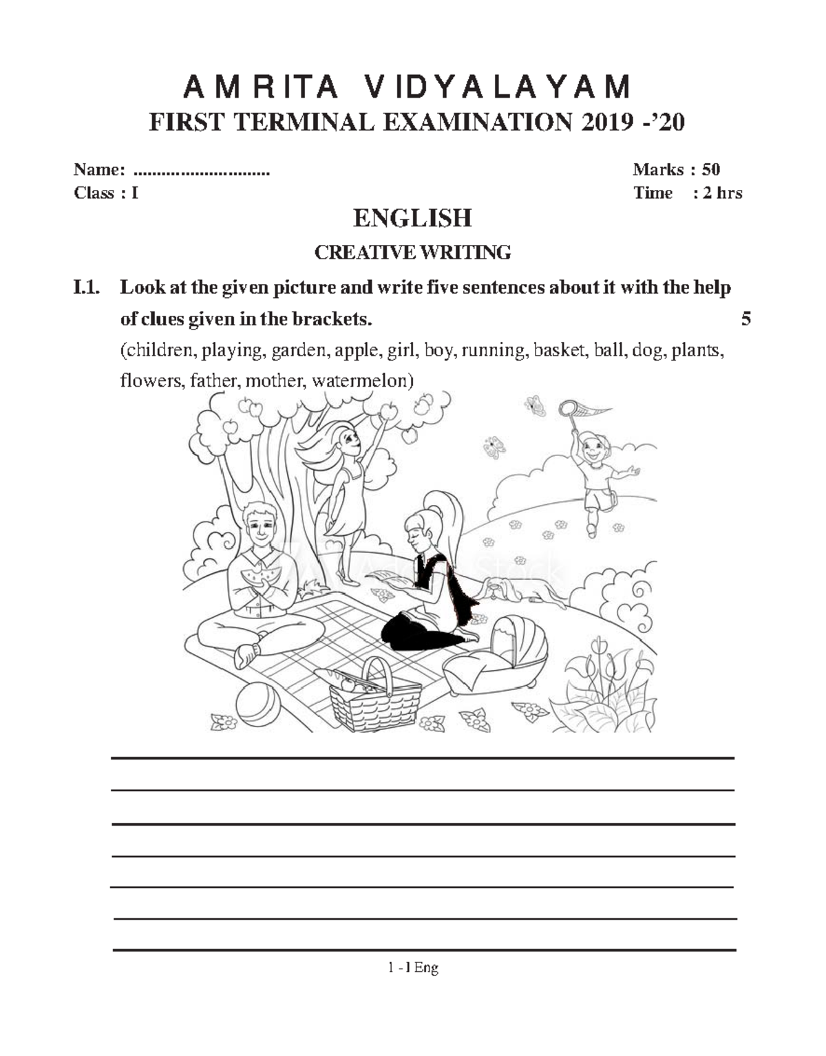 I 19 20 english 1 - question paper - A M R IT AA M R IT A A M R IT AA M ...