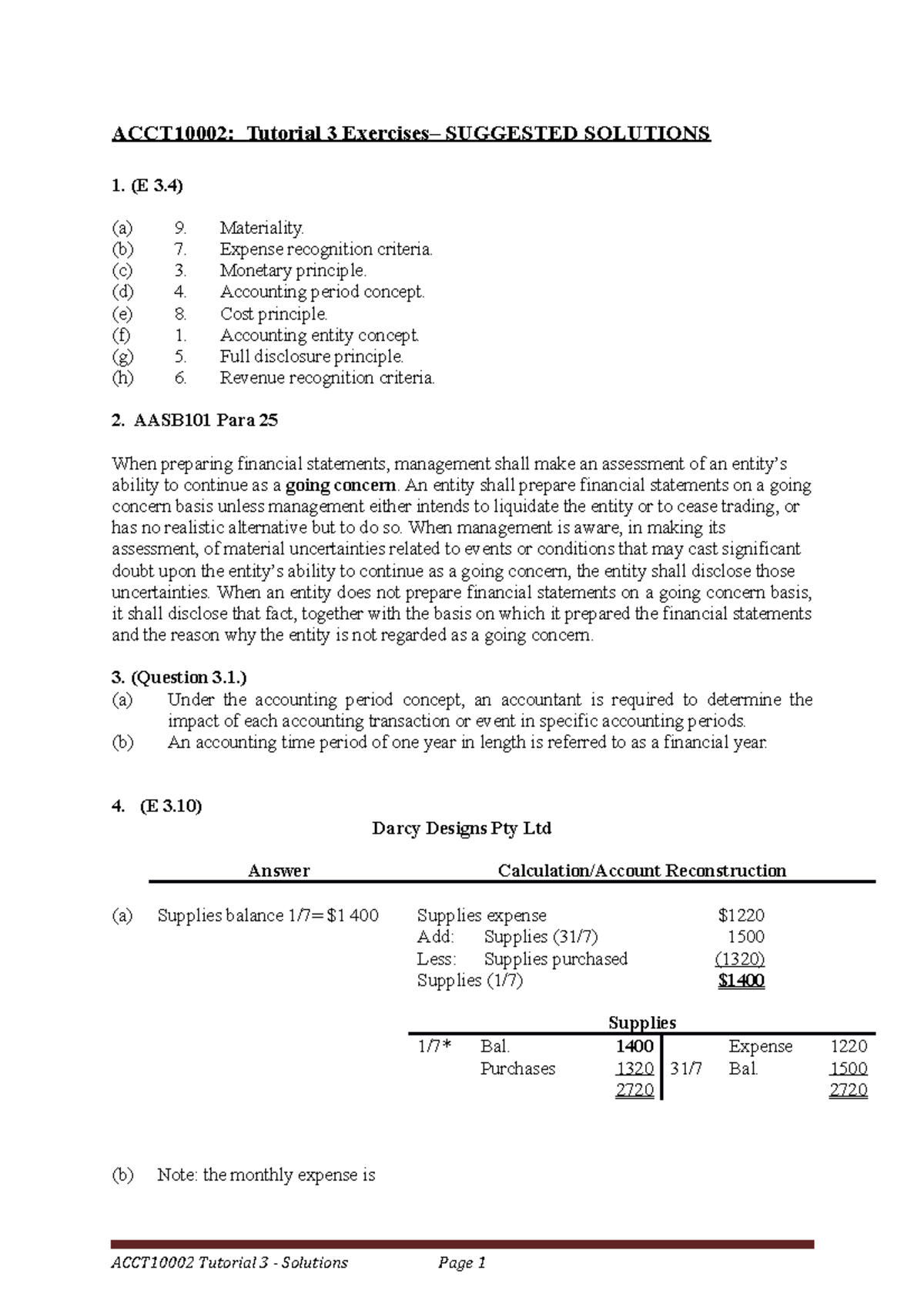 ACCT10002 Tutorial 3 Solutions - ACCT10002: Tutorial 3 Exercises ...