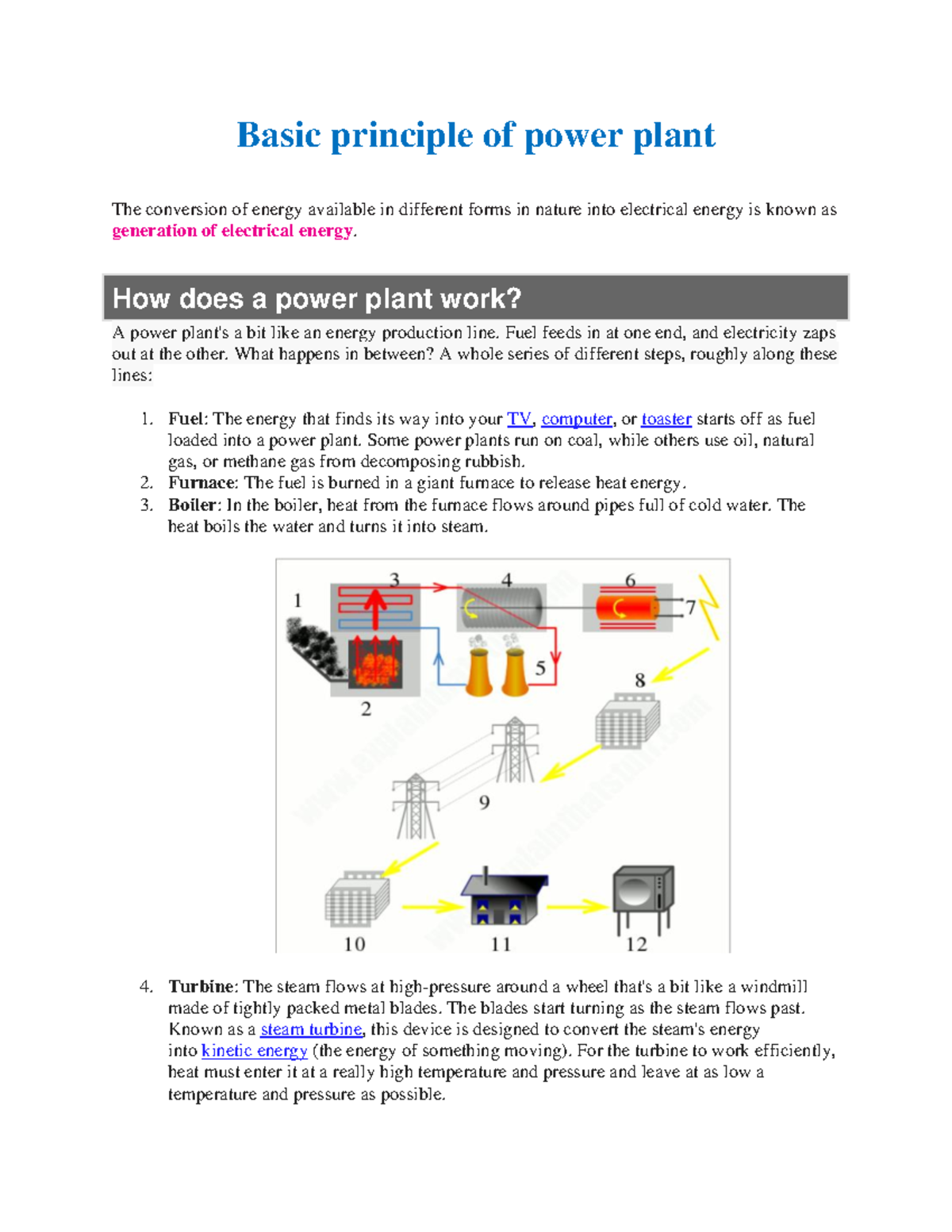 Power plant basic - Basic principle of power plant The conversion of ...