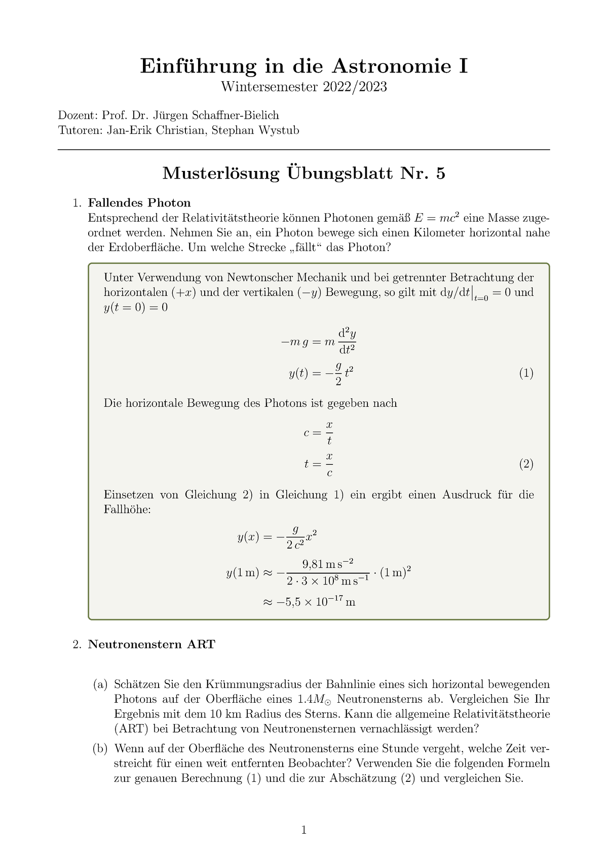 Blatt 5 Astro II Musterloesung - Einf ̈uhrung In Die Astronomie I ...