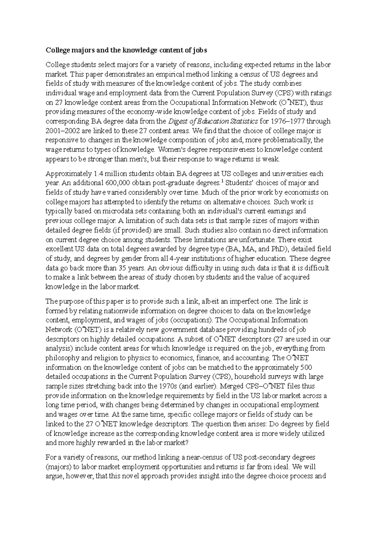 college-majors-and-the-knowledge-content-of-jobs-this-paper