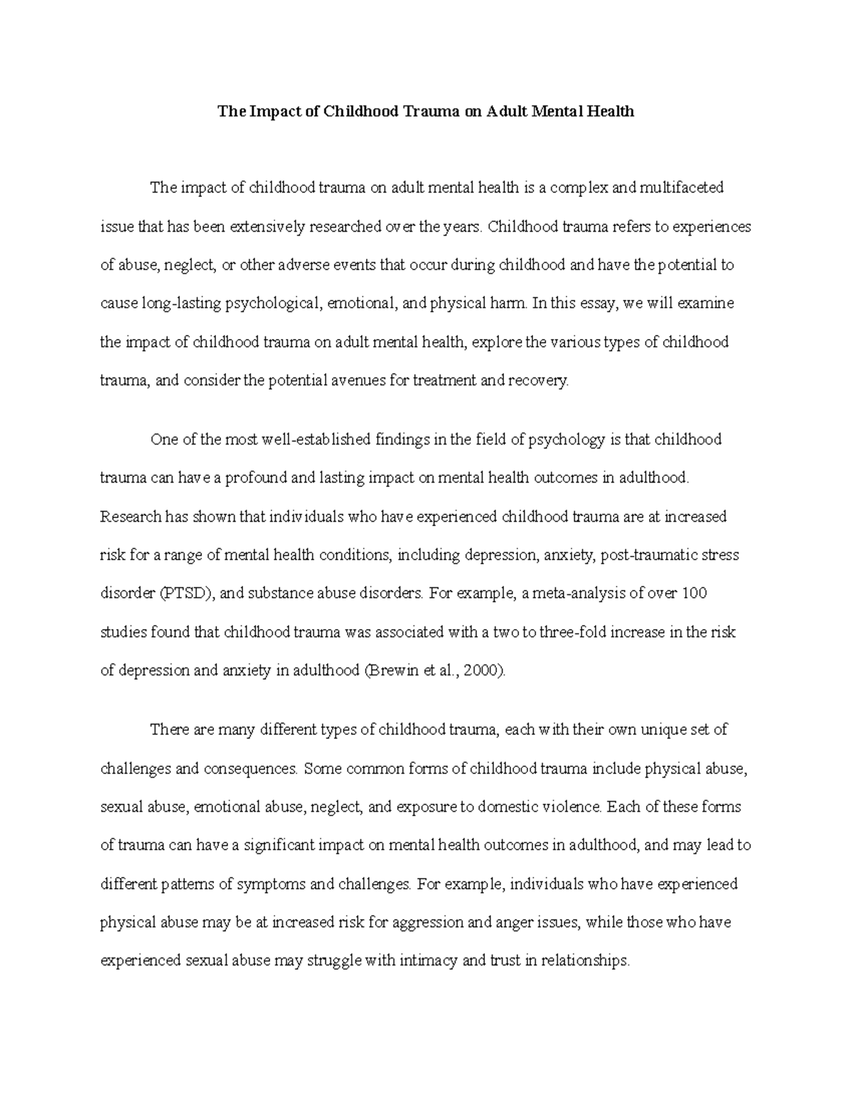 The Impact of Childhood Trauma on Adult Mental Health - Childhood ...