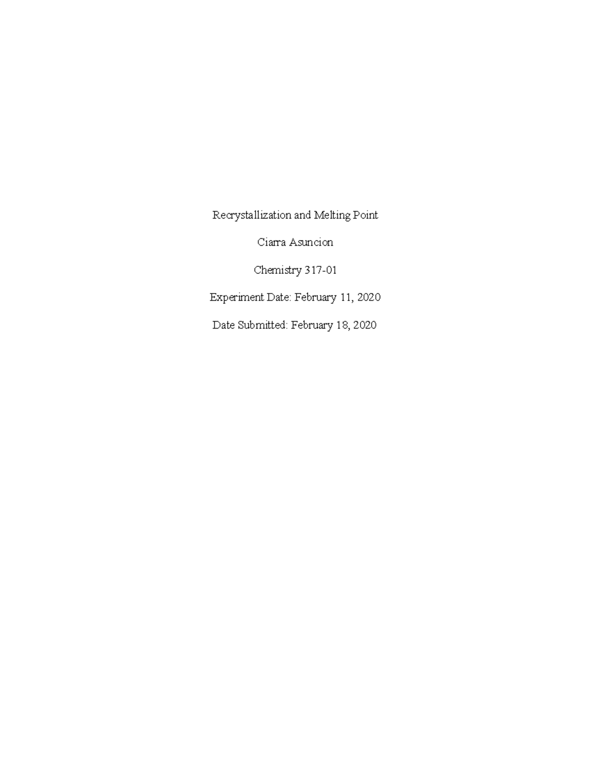 Ochem lab - crystalization and melting point - Recrystallization and ...