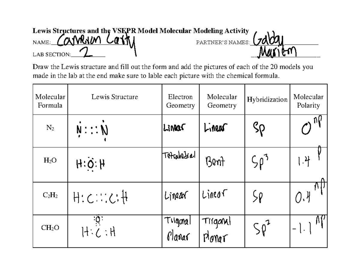 Lab+4%2C+Post-Lab+Questions%2C+ Vsepr+excersises - Lewis Structures and ...