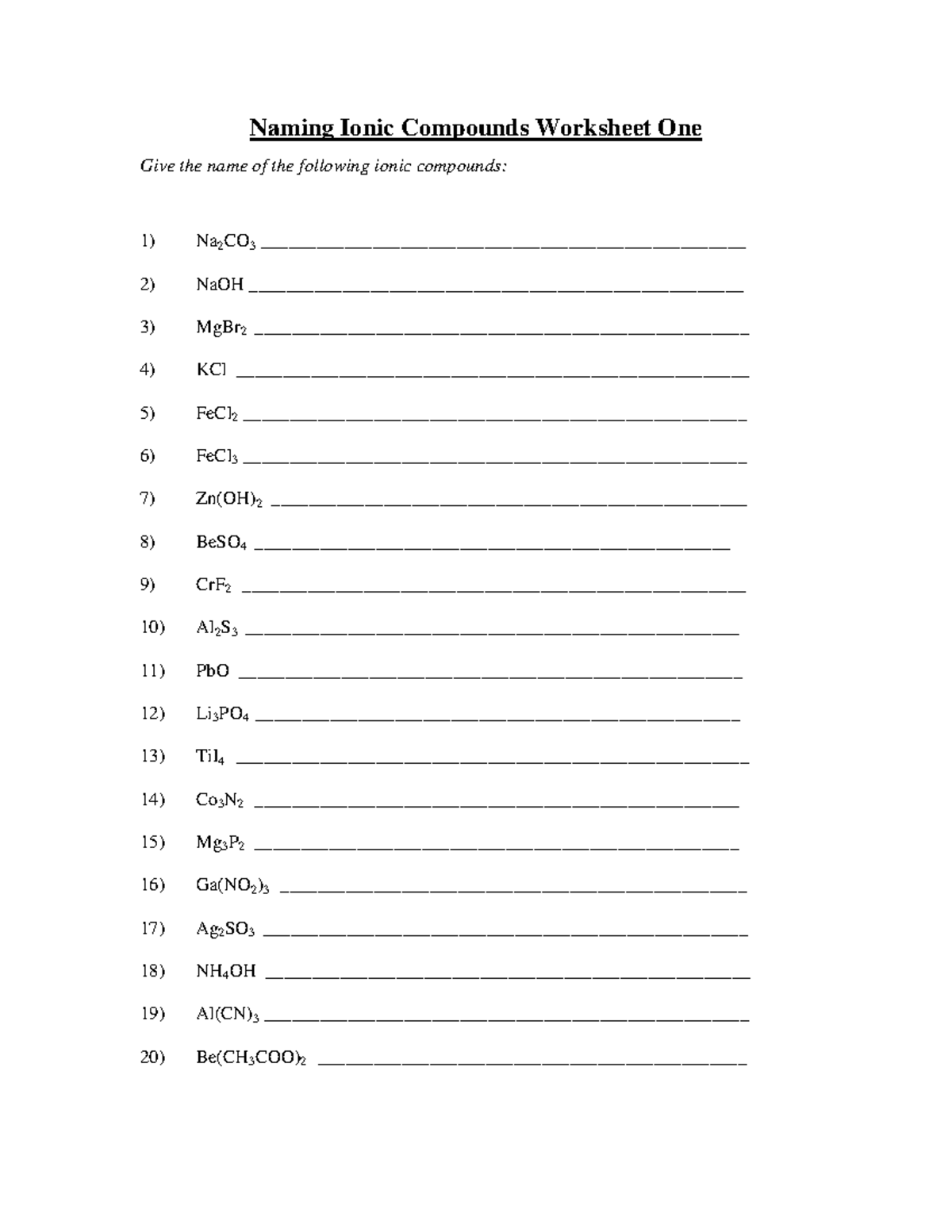 Naming Ionic Compounds Worksheet Studocu