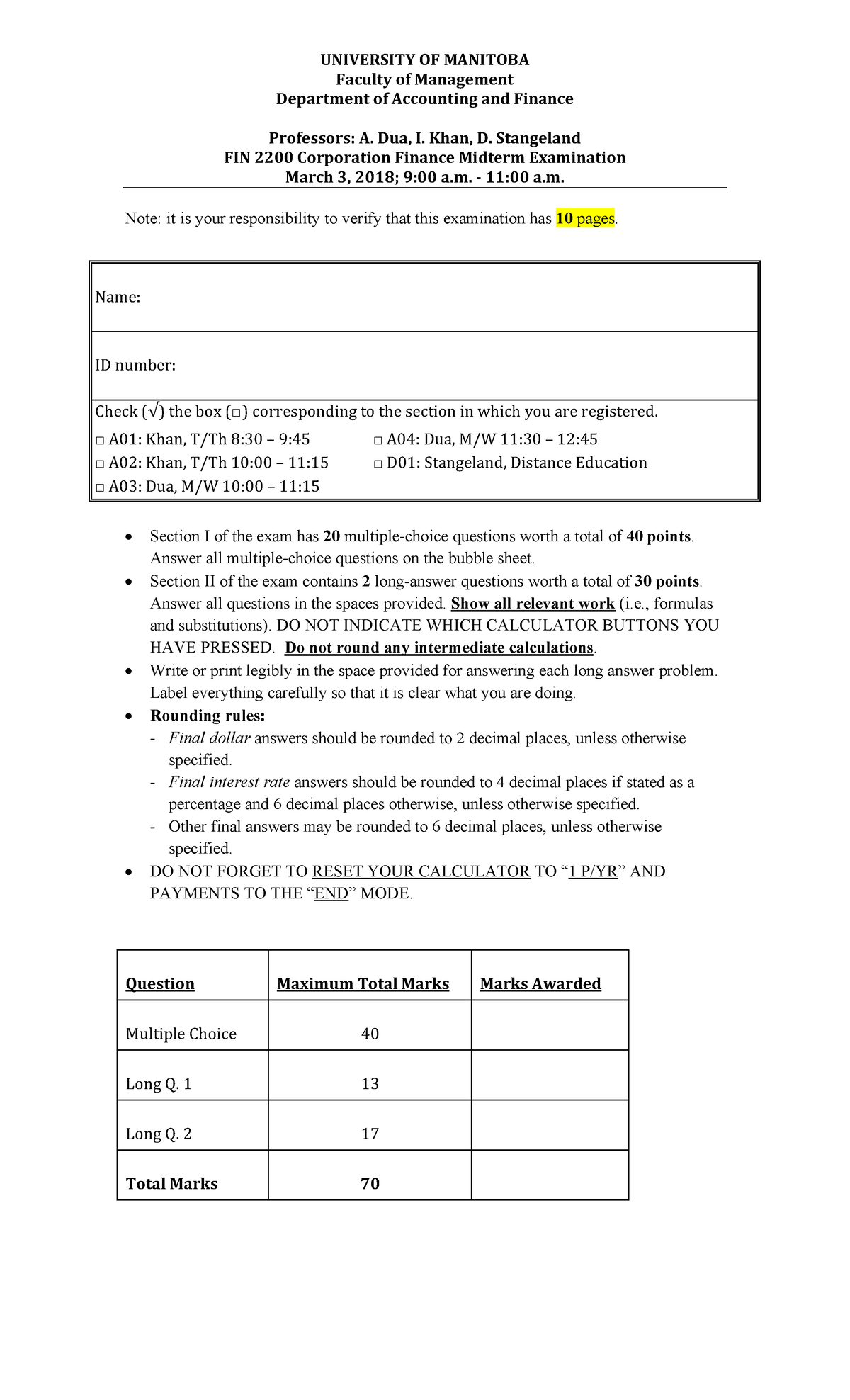 Exam 2 Winter 2018, answers - UNIVERSITY OF MANITOBA Faculty of ...