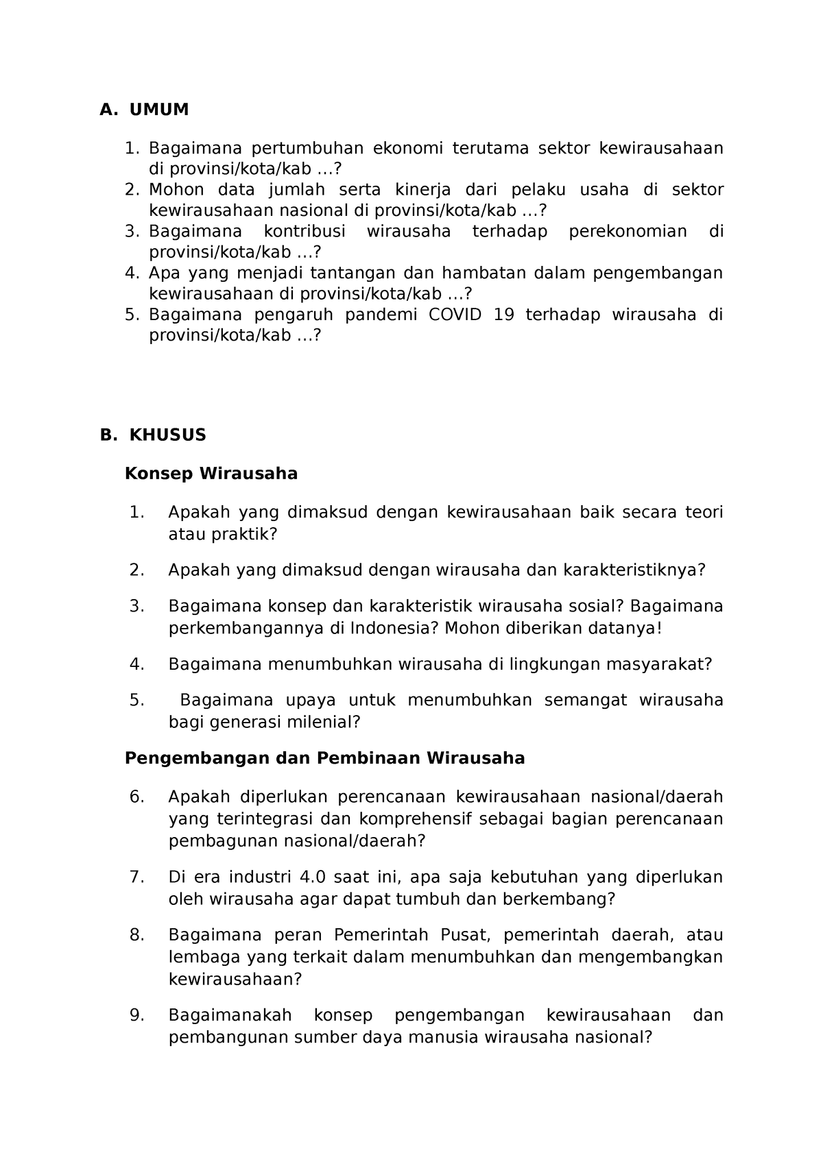 SOAL Kewirausahaan - A. UMUM Bagaimana Pertumbuhan Ekonomi Terutama ...